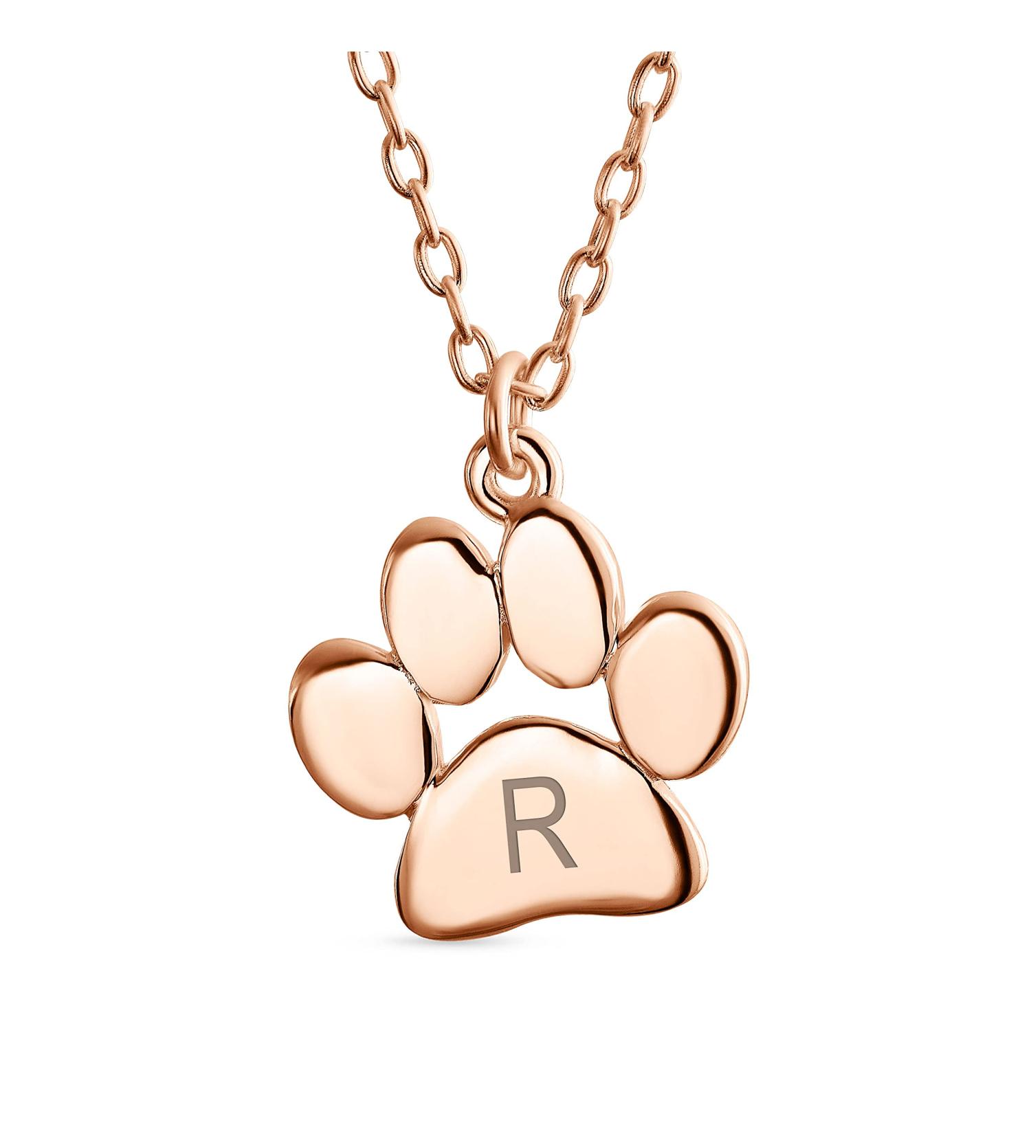 Initialee A-Z Pet Paw Necklace | Sterling Silver Animal Jewelry for Women & Teens in Gold Plated Finish - Buy Online on GoSupps.com