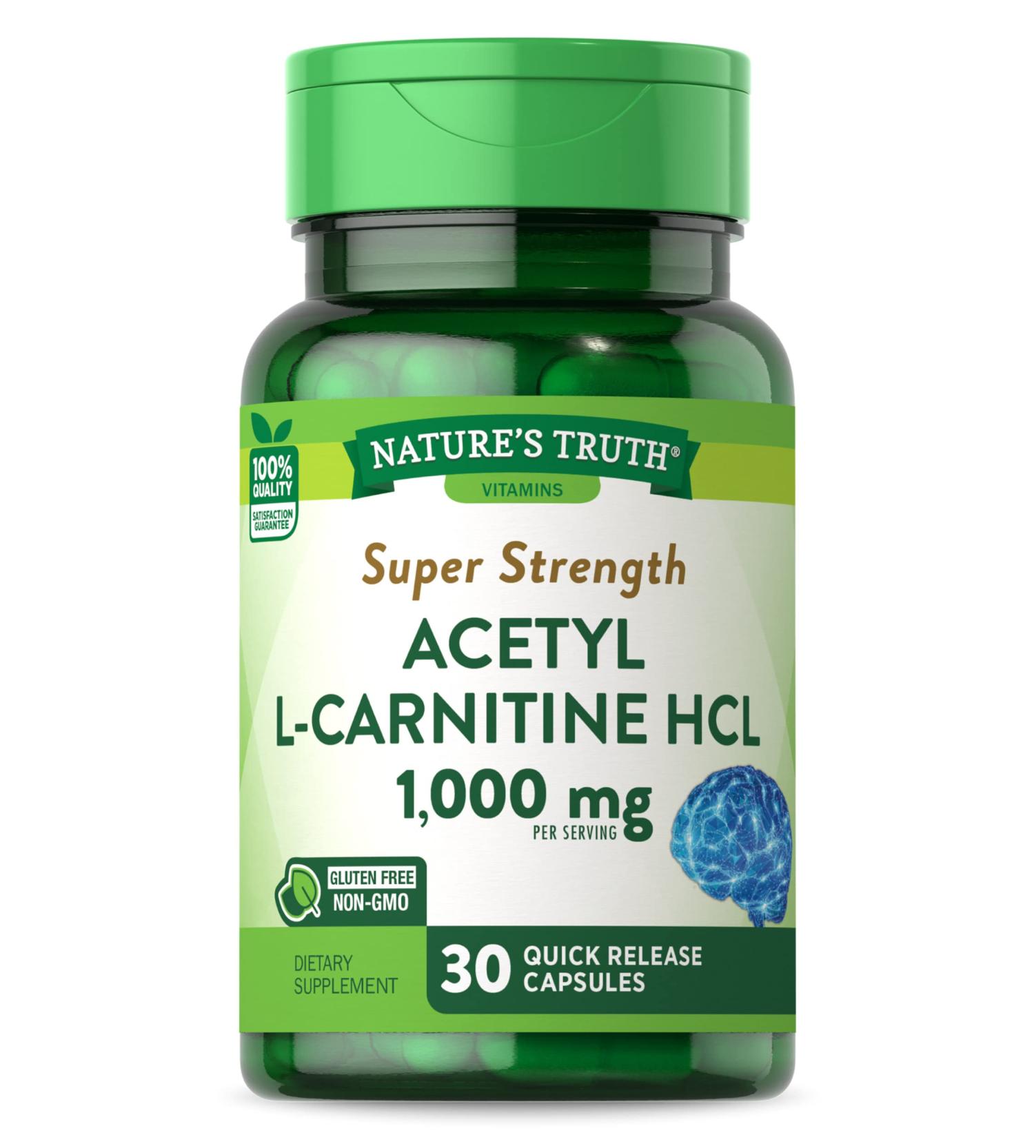 Nature's Truth Acetyl L-Carnitine HCL 1000mg - 30 Capsules | Non-GMO & Gluten-Free ALCAR Supplement - Buy Online on GoSupps.com