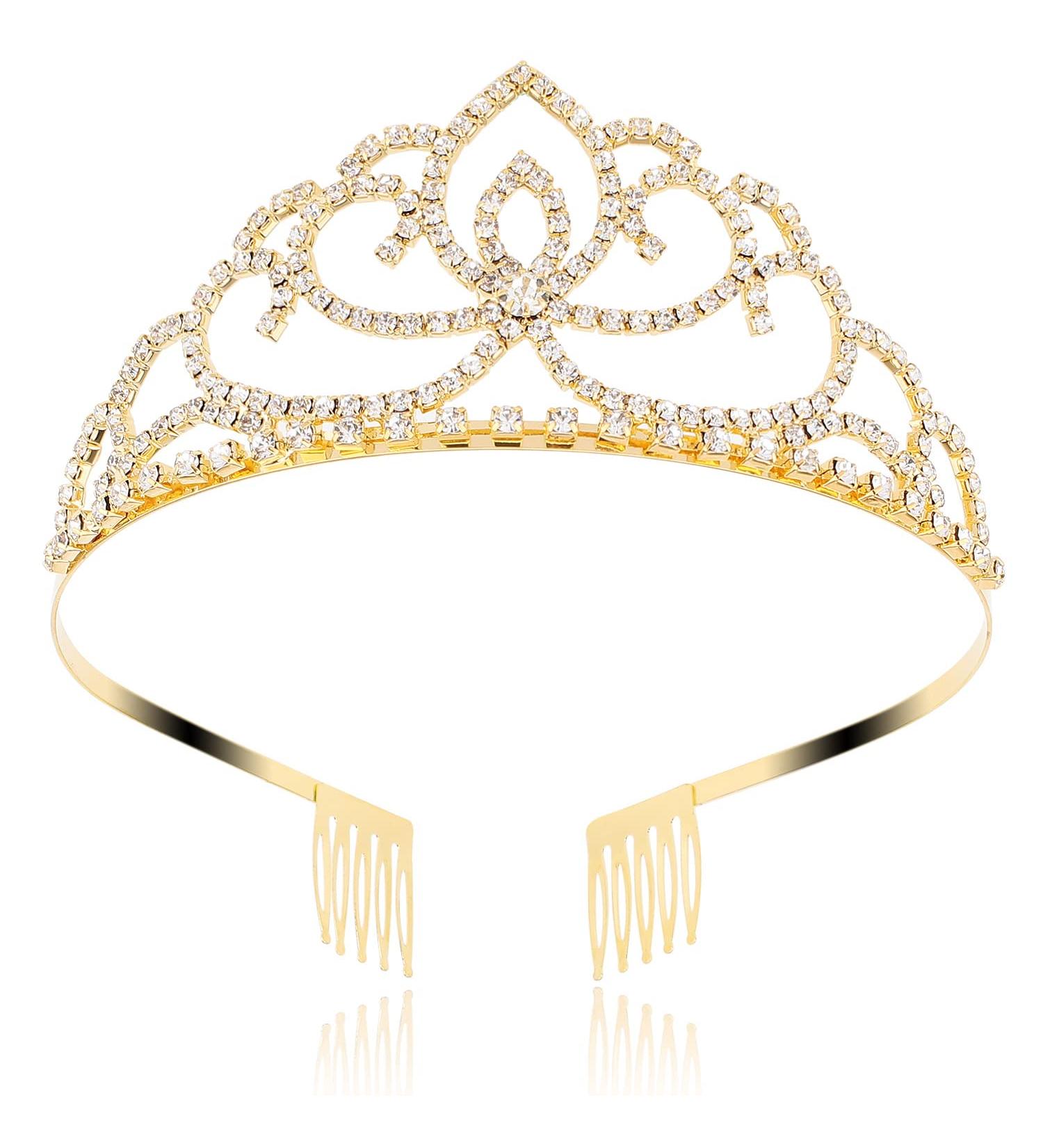 FASOTY Gold Crystal Tiara Crown for Women - Elegant Bridal Headband for Wedding, Prom, Birthday - Princess Hair Accessory with Combs - Buy Online on GoSupps.com