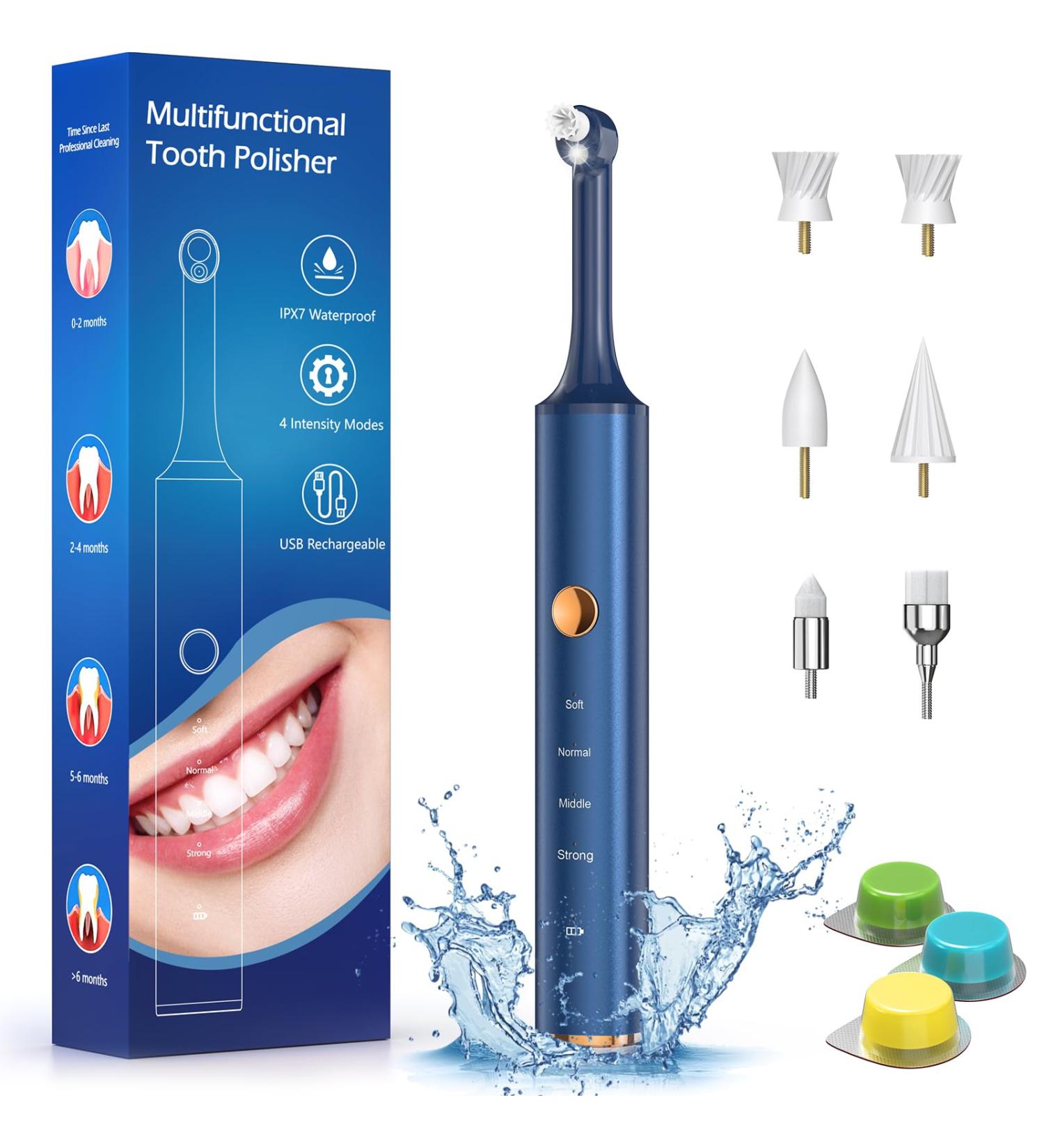 BlueFire Teeth Cleaning Kit for Daily Cleaning Waterproof Teeth Cleaning Tools with 6 Brush Heads 4 Speed Modes and LED Lights Teeth Cleaning Brush for People/Pets(Blue) - Buy Online on GoSupps.com