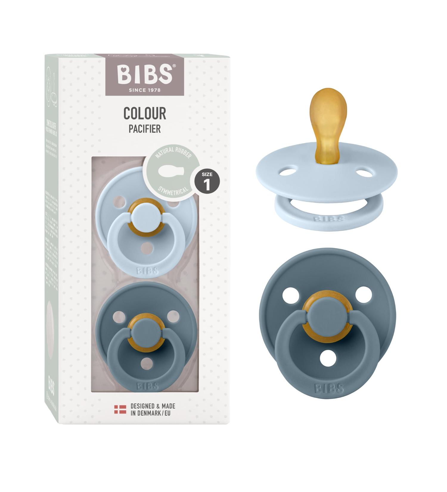 BIBS Colour Simmetrical Schnuller 2-Pack - BPA-Free Natural Rubber Dummy for 0-6 Months - Baby Blue & Petrol - Made in Denmark - Buy Online on GoSupps.com