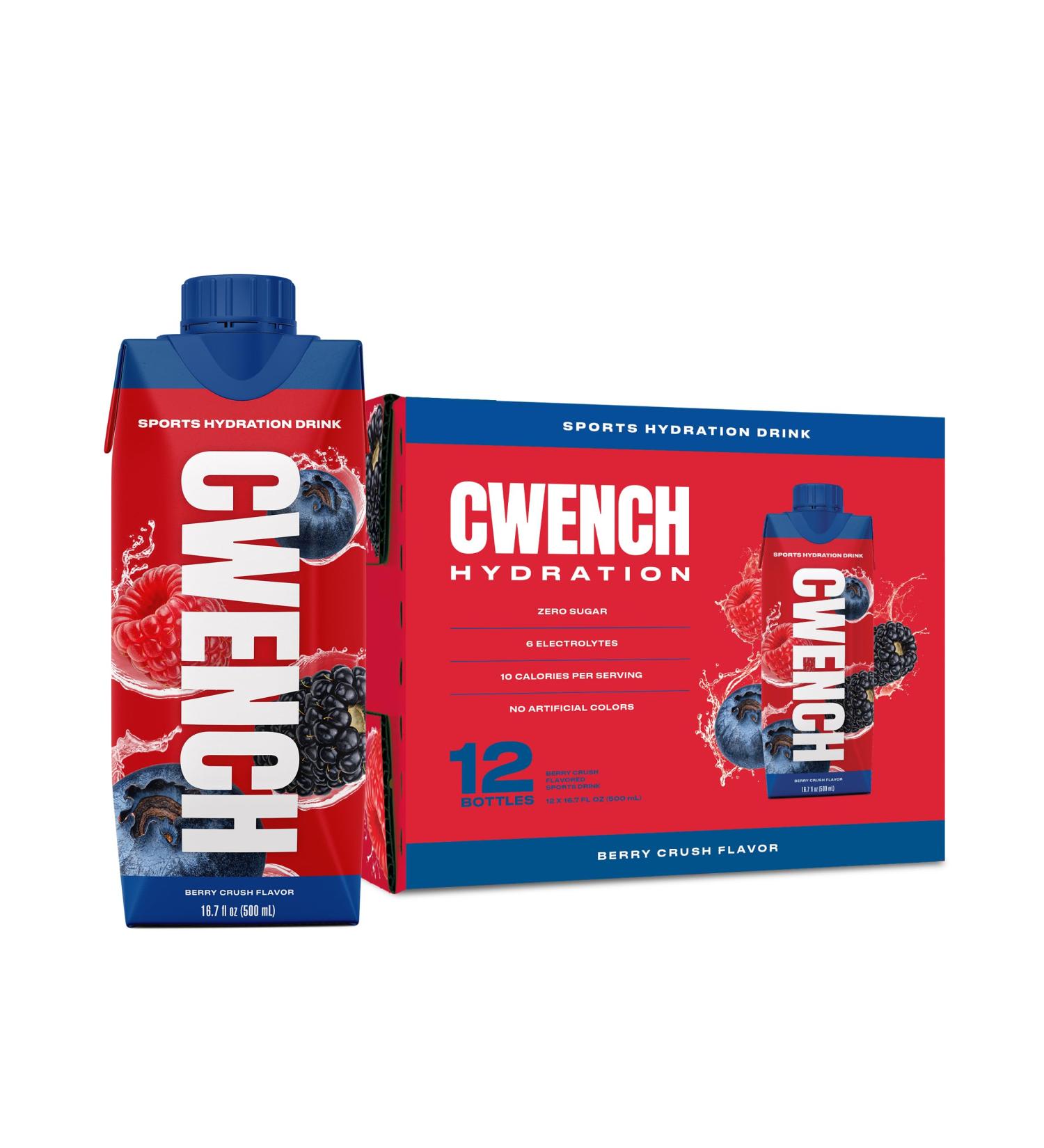 CWENCH HYDRATION Ready to Drink Sports Beverage Berry Crush Flavor Zero Sugar Electrolyte Drink with B Vitamins 16.9 fl oz Bottles Pack of 12 Berry Crush 16.9 Fl Oz (Pack of 12) - Buy Online on GoSupps.com