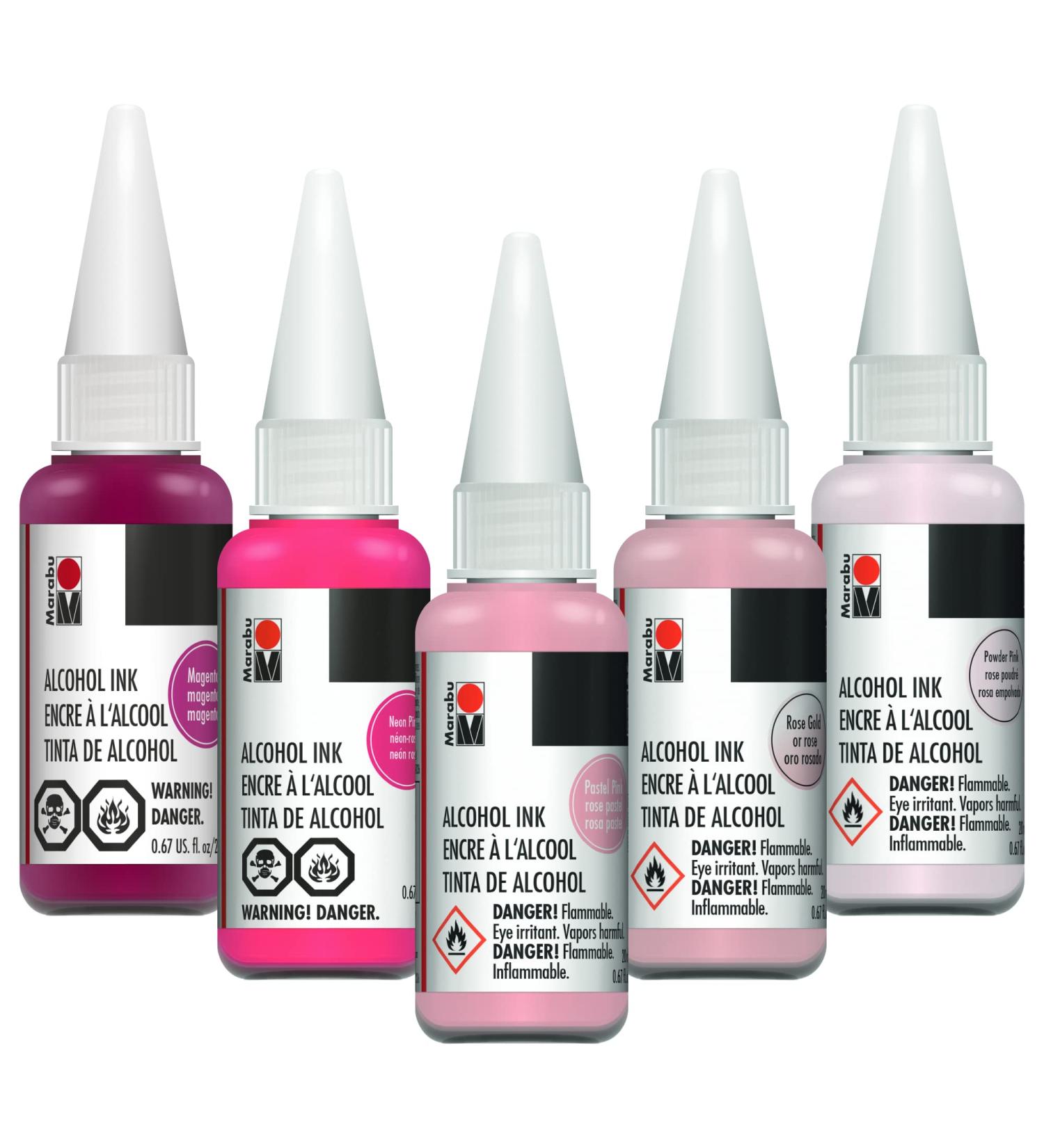 Marabu Pink Alcohol Ink Set - 5 Pastel Colors for Resin & Tumbler Making - 0.68 oz Inks for Paper & Epoxy - Neon, Rose Gold, Magenta - Buy Online on GoSupps.com