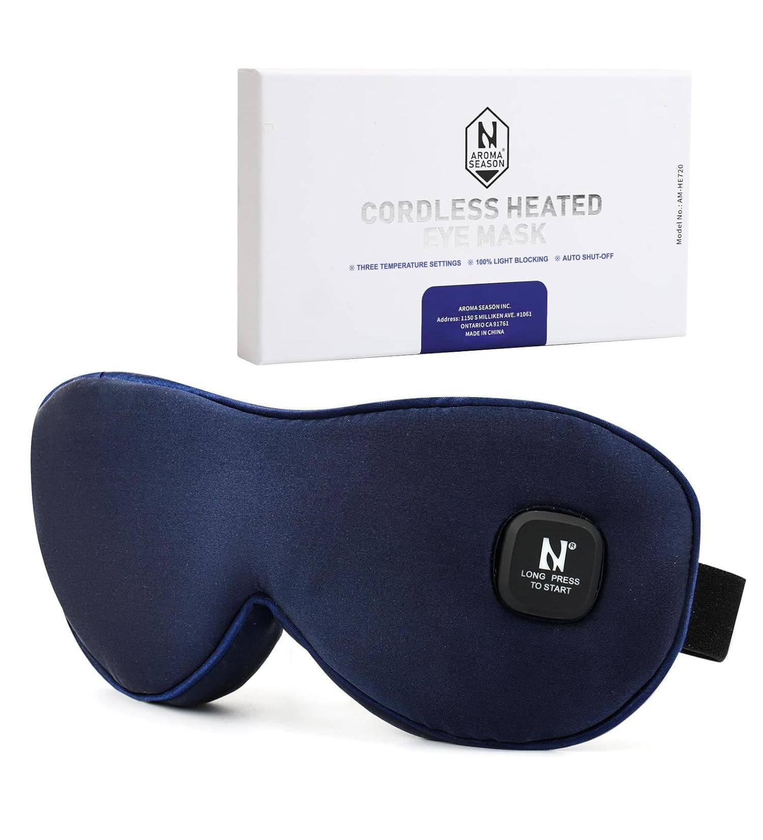 Aroma Season Heated Eye Mask Silk Cordless Warm Eye Compress for Dry Eyes Blepharitis MGD Washable Moist Heat Treatment to Unclog Lacrimal Glands (Navy Blue) - Buy Online on GoSupps.com