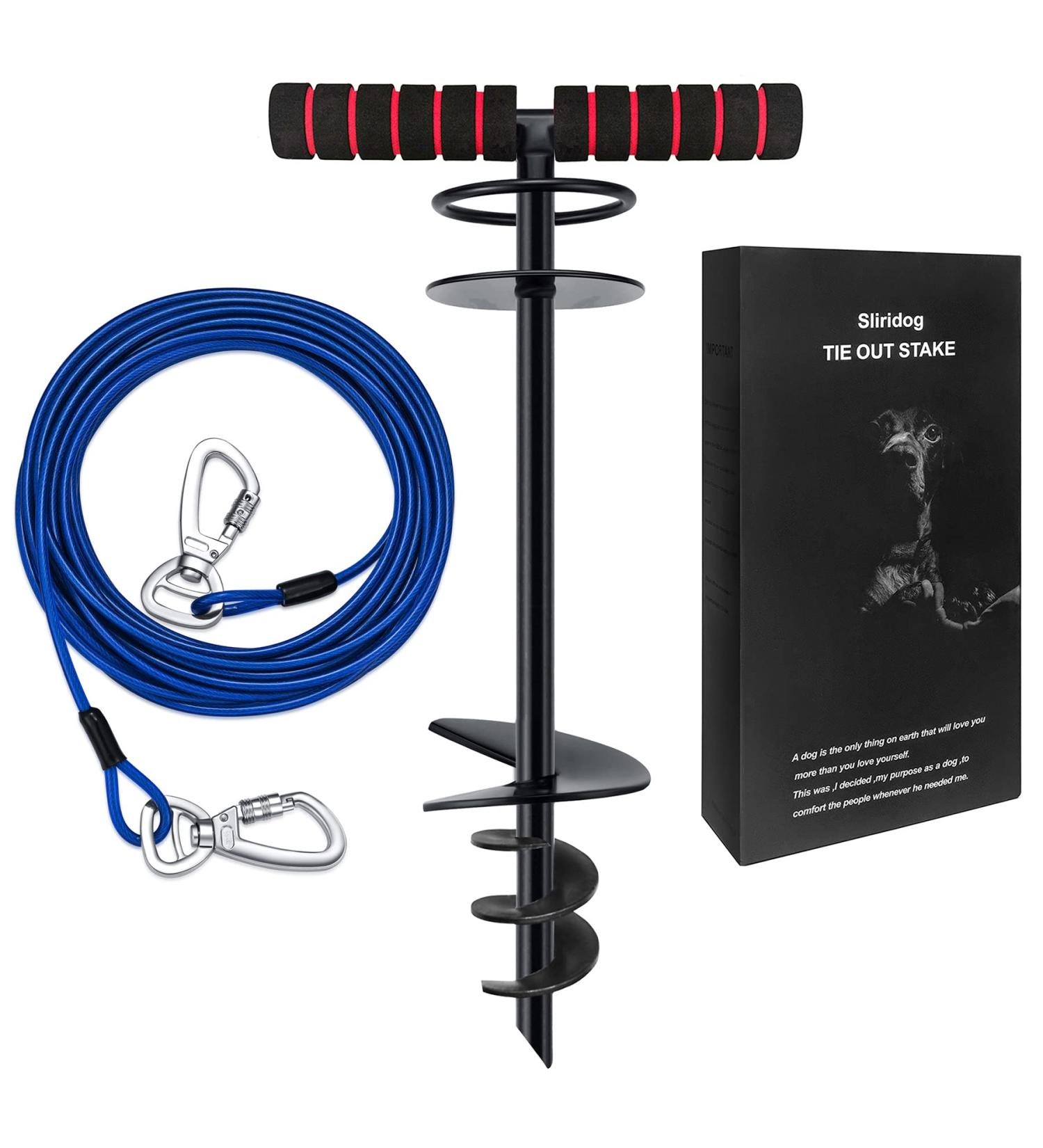 Sliridog 9.2m Dog Cable & Stake | Heavy-Duty Anchor for Large Dogs up to 86kg | Ideal for Courtyards Camping & Beach | Premium Outdoor Dog Pile (30ft Black) - Buy Online on GoSupps.com