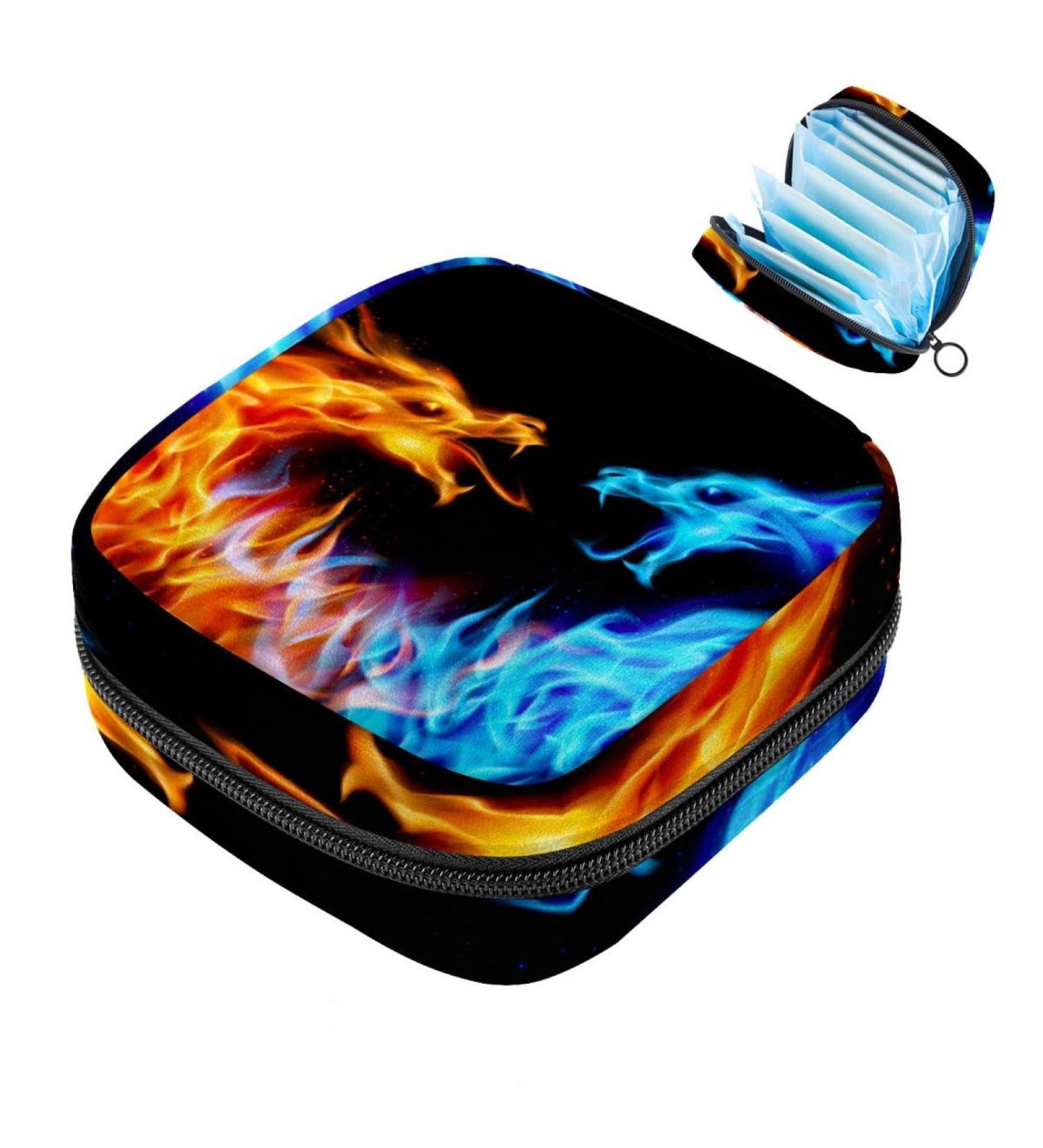 Portable Dragon Motif Storage Bags for Women's Bandages Tampons & Panty Liners - Blue & Red | Ideal for School & Office - Buy Online on GoSupps.com