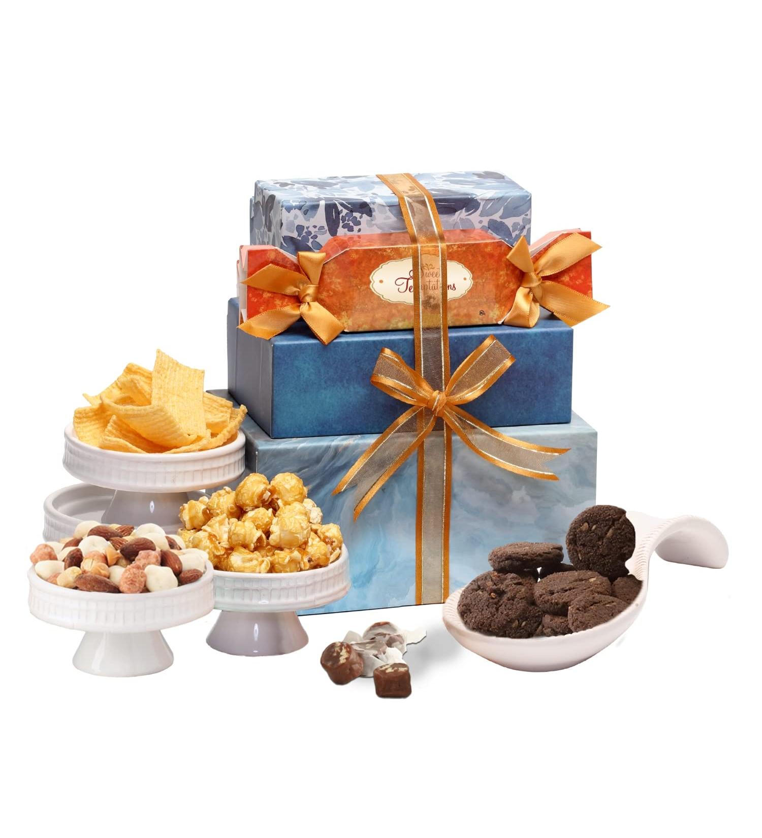 Broadway Basketeers Thinking of You Gift Tower Basket of Snacks Cookies Chocolates and Items for Christmas Holiday Birthday Get Well Gifts Kosher Certified - Buy Online on GoSupps.com