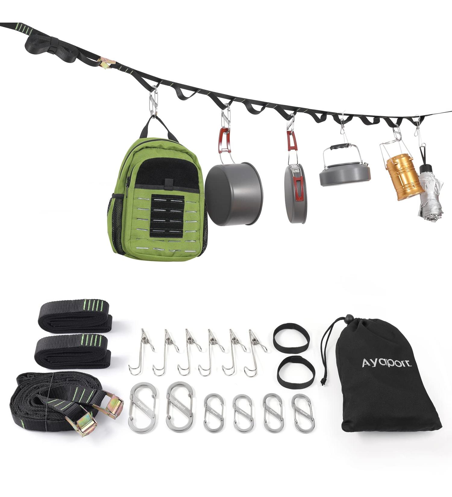 Ayaport 25FT Campsite Storage Strap with 20 Loops and 12 Hooks - Camping Lanyard and Tent Organizer for Camp Kitchen Accessories - Buy Online on GoSupps.com