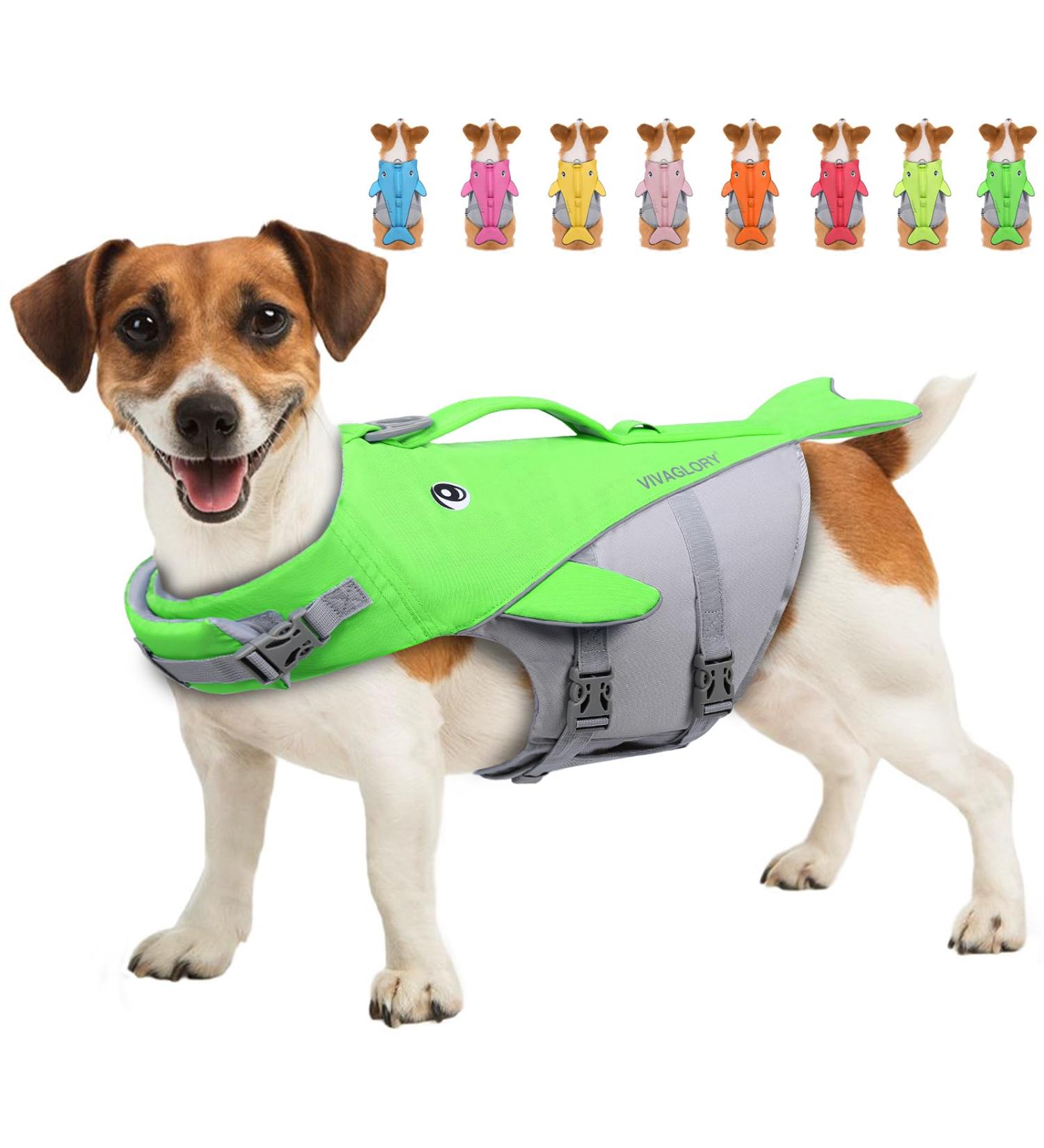 Vivaglory Dog Swimming Vest for Small & Medium Dogs | Adjustable Neon Green Life Jacket (48-58 cm Ribcage Girth) - Easy to Wear & Remove - Buy Online on GoSupps.com