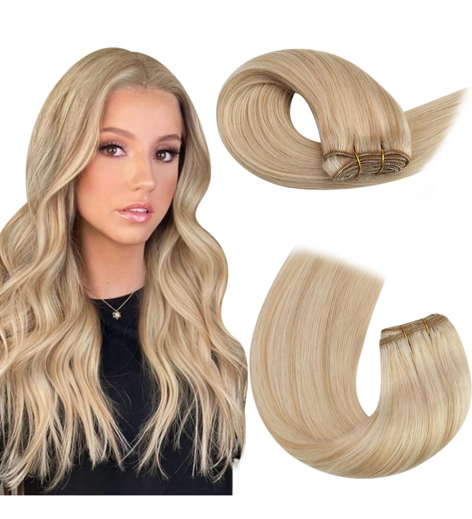 Moresoo 24 Inch Blonde Double Weft Sew in Hair Extensions #14/613 - Platinum Strawberry Blonde Human Hair Weft 100g - Buy Online on GoSupps.com
