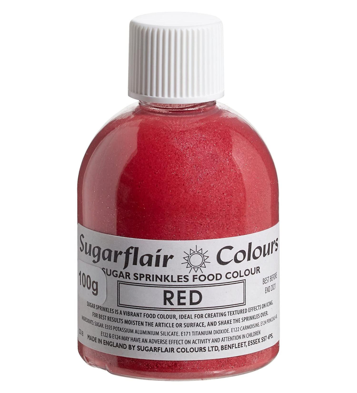 Sugarflair Red Edible Glitter Sugar Sprinkles - for Cake Decorating Sprinkle on Cakes Cupcakes Treats Desserts Ice Cream and Deserts - 100g