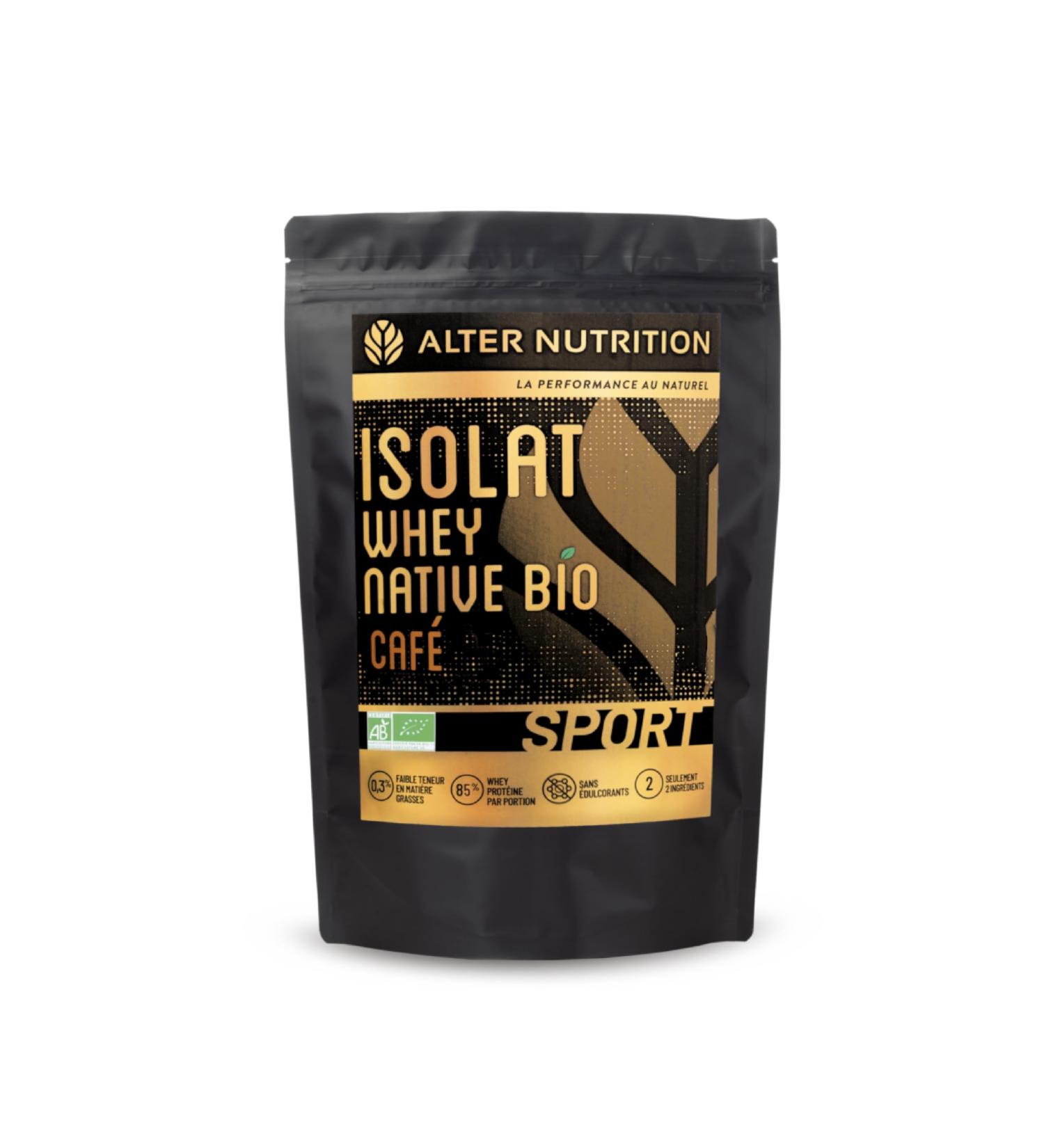 ALTER NUTRITION - Organic Native Whey Isolate - Coffee - Mass Gainer - Low Fat - GMO/Emulsifier/Additive Free - Made in France - 21g Protein Per Scoop - 700g Bag