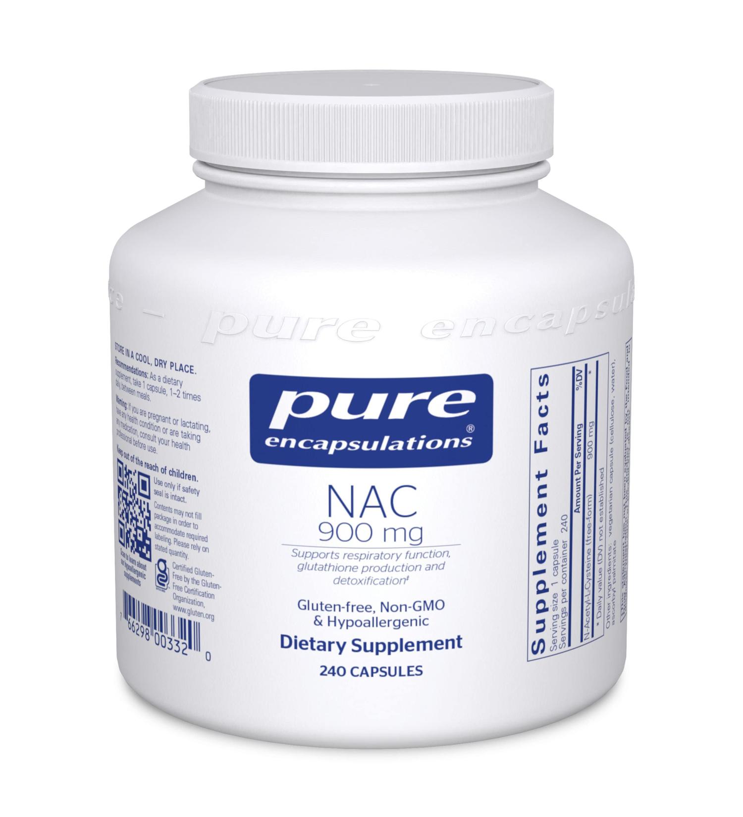 Pure Encapsulations NAC 900mg Supplement for Lung & Immune Support | 240 Capsules | Liver & Antioxidant Health with N-Acetyl Cysteine Amino Acid - Buy Online on GoSupps.com