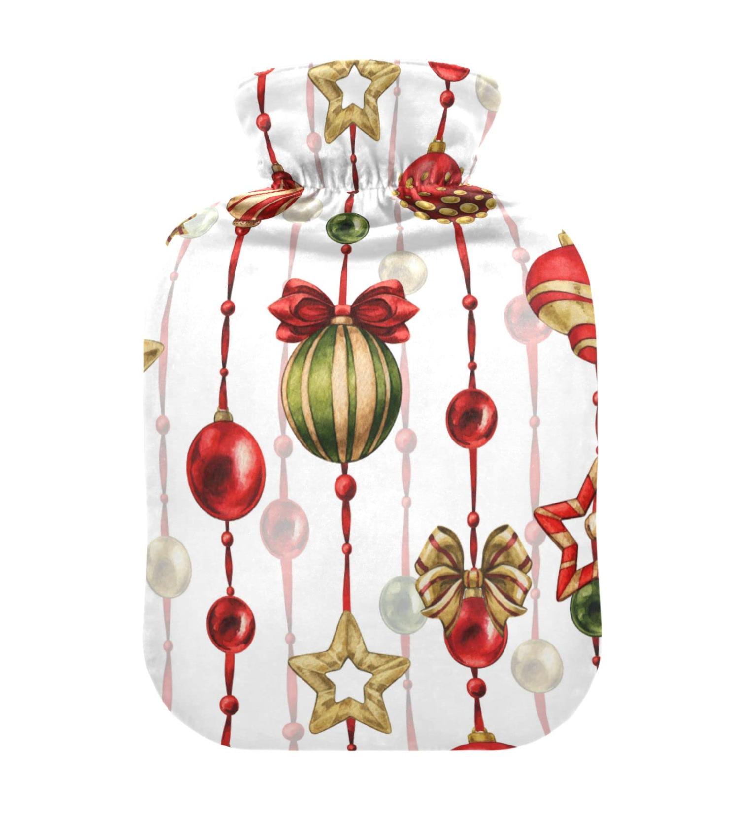 Christmas Bows Stars Hot Water Bottle with Cover - 2L Pain Relief & Cramps Heating Bag - International Shipping Available - Buy Online on GoSupps.com