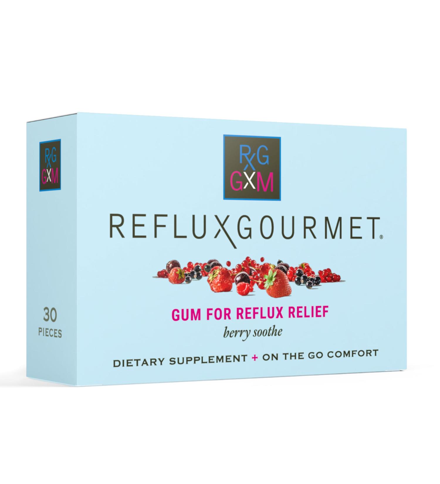 Reflux Gourmet Berry Soothe Gum | Natural Alginate Therapy for Acid Reflux Relief | Sugar-Free Gluten-Free Vegan Support - Buy Online on GoSupps.com