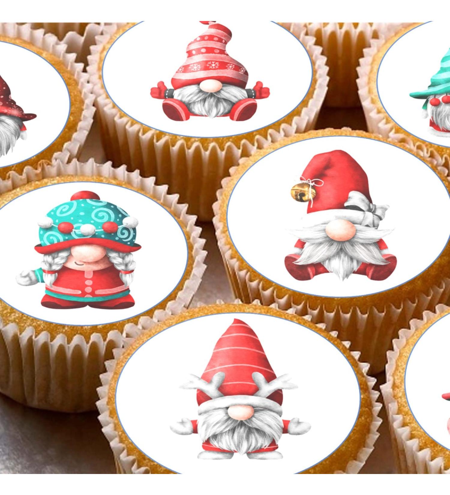 24 edible PRE CUT Christmas Gnome Gnomes kids childrens party decoration cupcake toppers on wafer rice paper