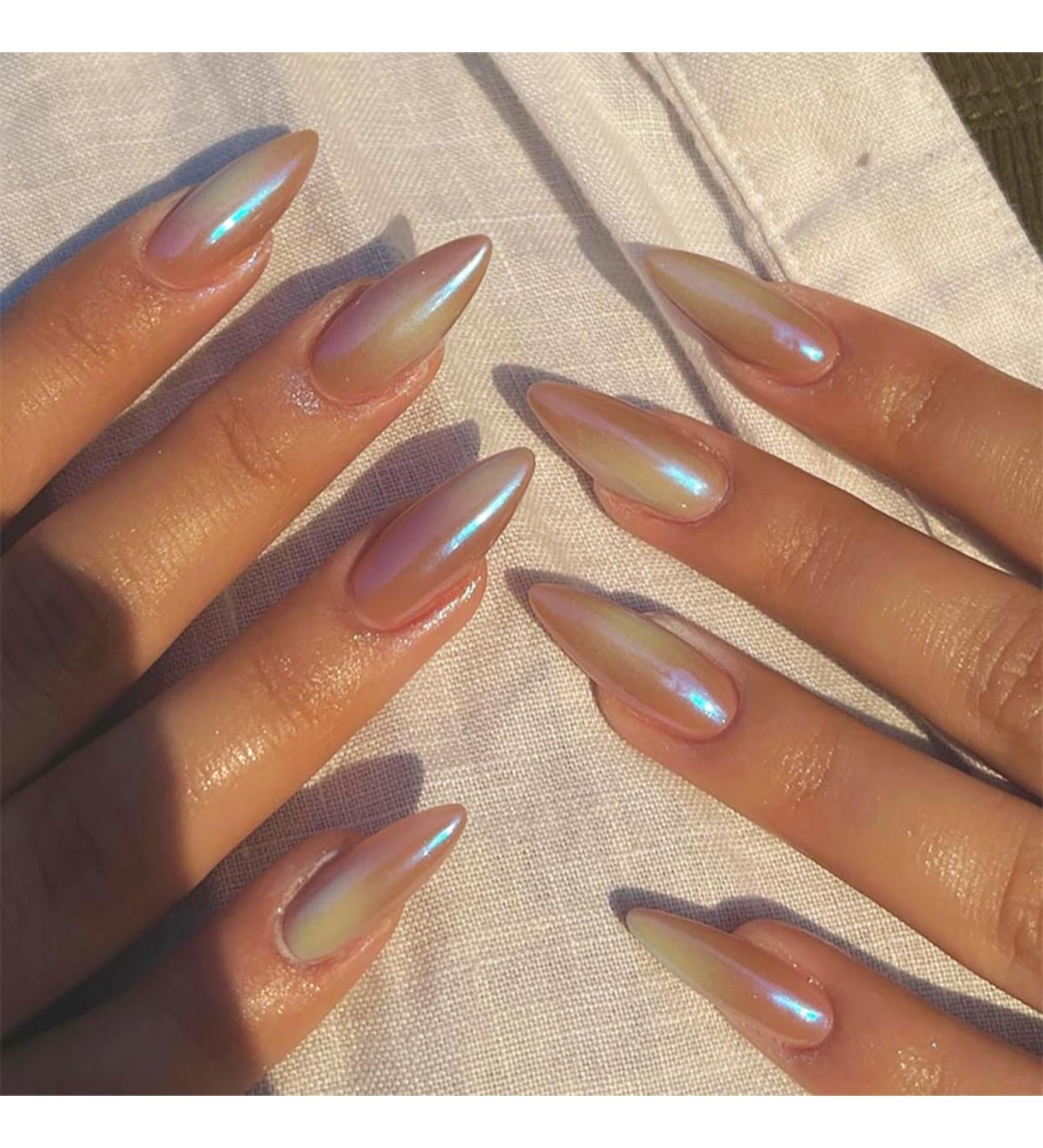 JUSTOTRY 24 Pcs Chrome Almond Short False Nails mirror Pink Solid Press on Nails Pattern Glossy Fake Nails Short Oval French Medium Stick on Nails for Women and Teens Nails Art 30pink&solid5 - Buy Online on GoSupps.com