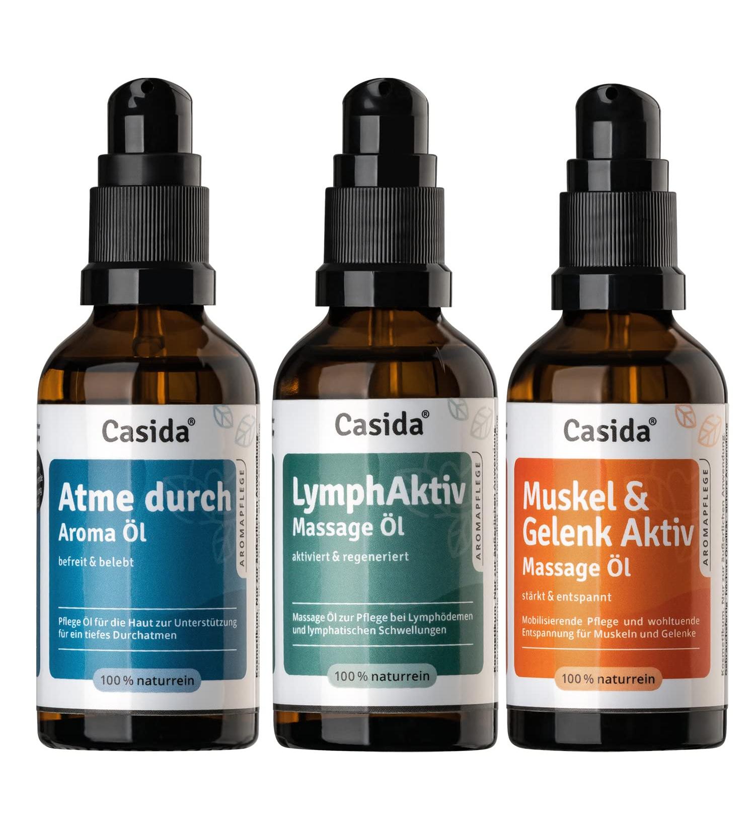 CASIDA Base Aroma Care Set - Breath Through Care Oil Lymphactive & Muscle Joint Massage Oils 3x50ml Gift Box for Optimal Well-Being - Buy Online on GoSupps.com