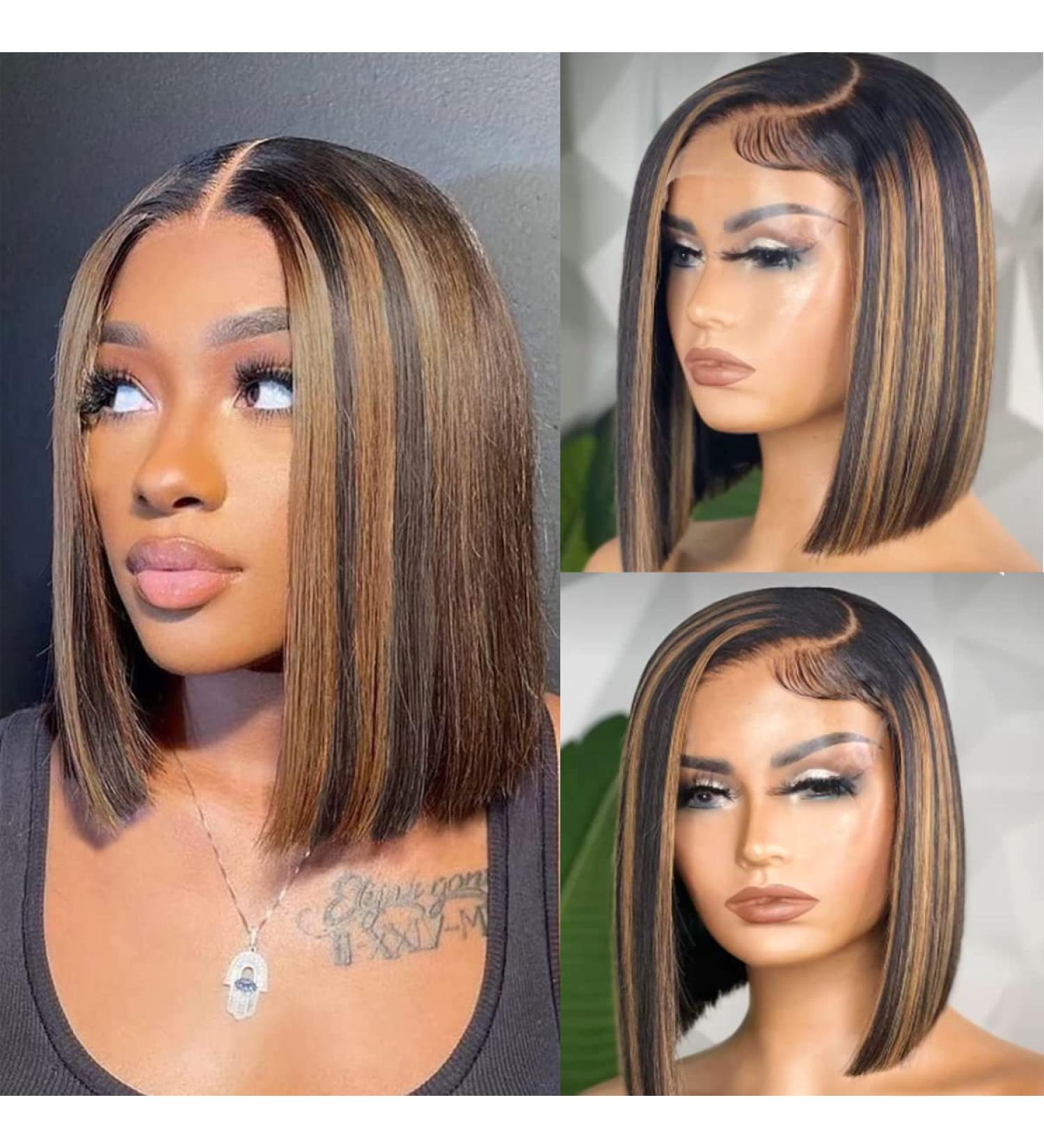 Balayage FB30 Blonde Highlight Ombre 4x4 Lace Front Bob Wig | 10 Human Hair Straight Wigs for Women - Buy Online on GoSupps.com