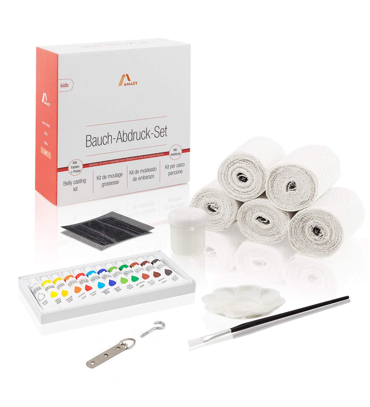 Amazy Baby Bump Plaster Print Set - 25-Part 3D Belly Casting Kit with Bandages Colors & Brushes for Unique Keepsakes - Buy Online on GoSupps.com