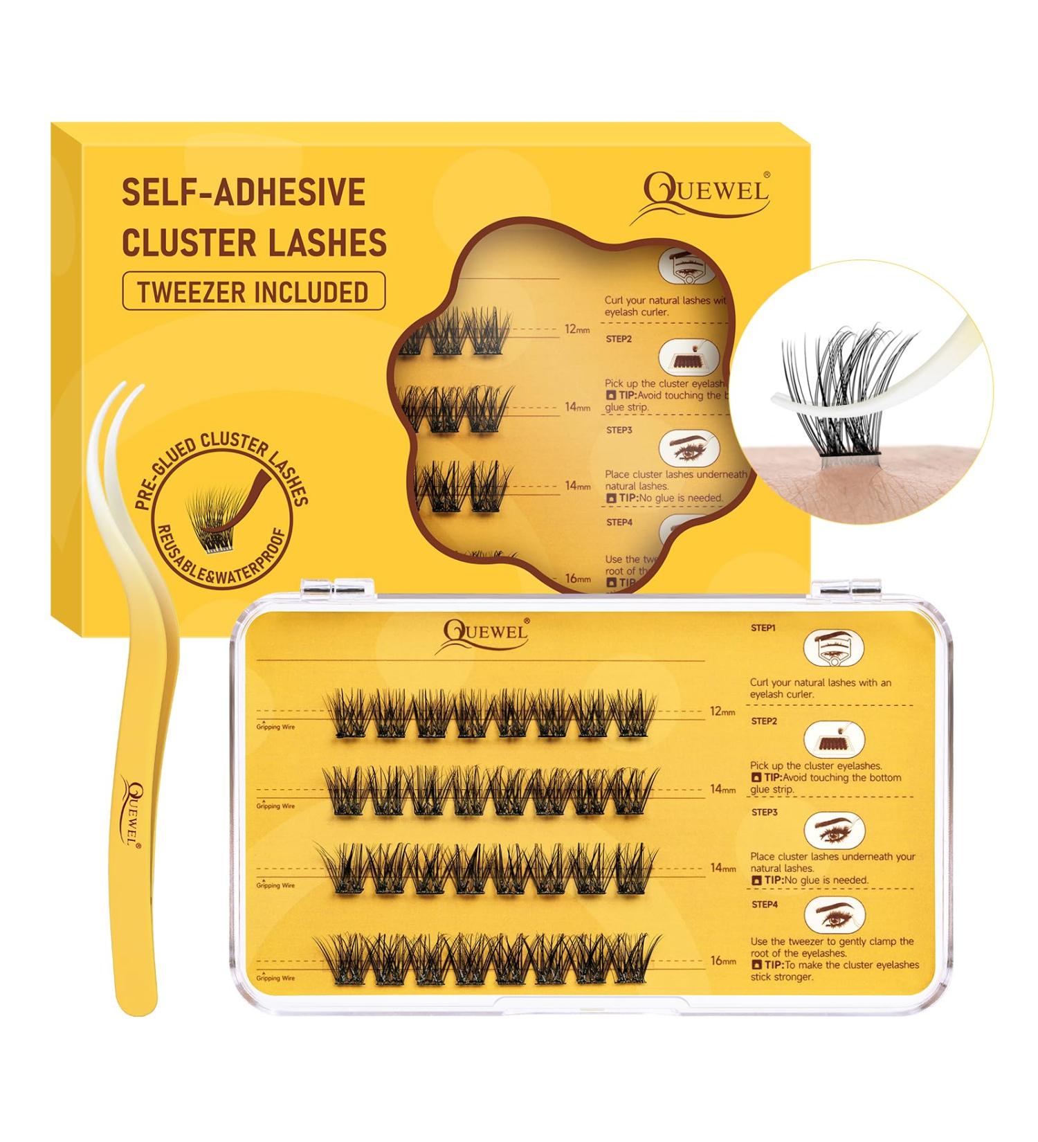 QueWel Self-Adhesive Eyelash Clusters - Natural Look Individual Extensions 32 pcs Reusable DIY Easy for Beginners (ZN01) - Buy Online on GoSupps.com