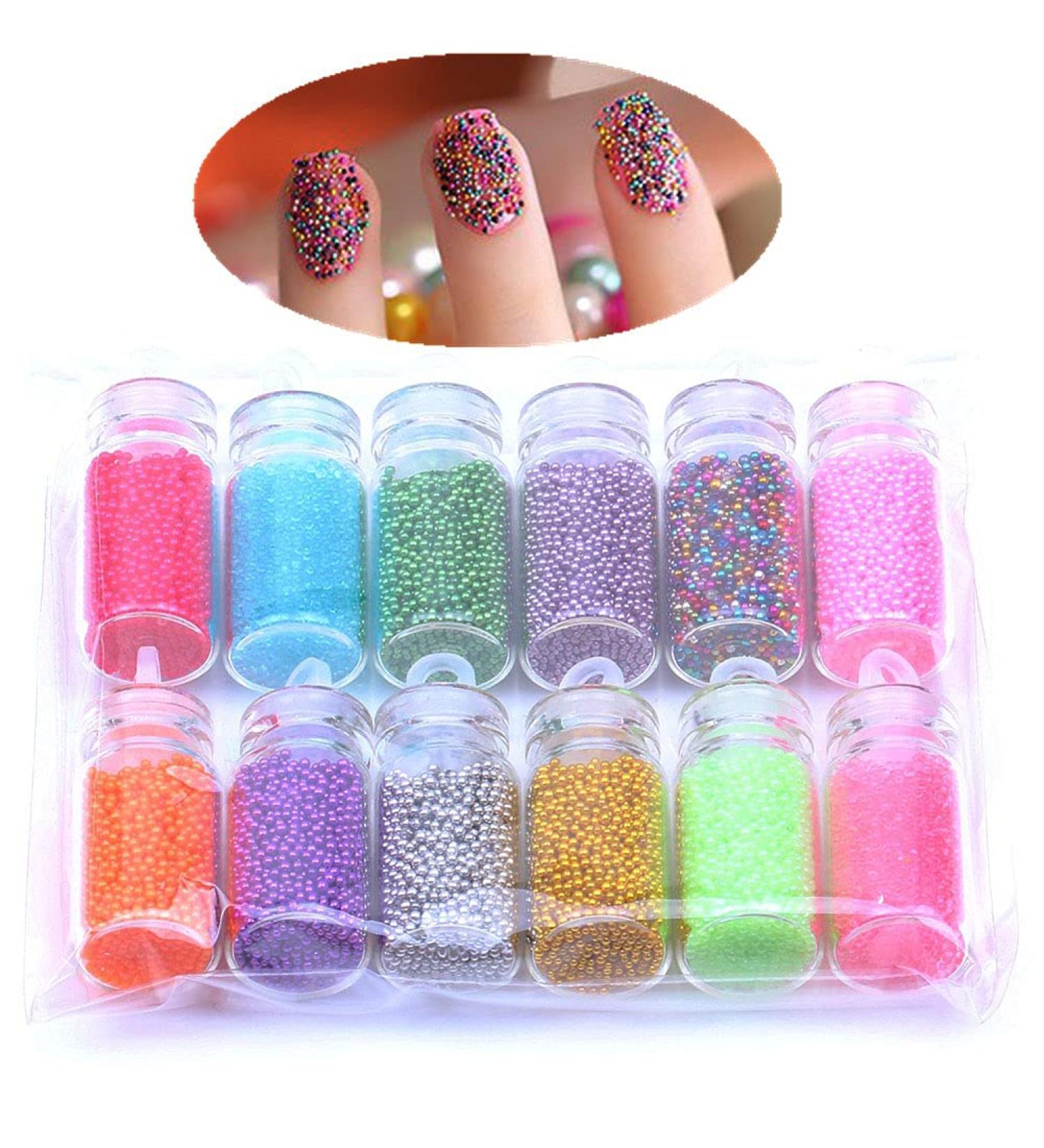 Mini Micro Ball Beads 3D Nail Art Decoration Kit - 12 Vibrant Color Vials for DIY Manicure Tools - Buy Online on GoSupps.com