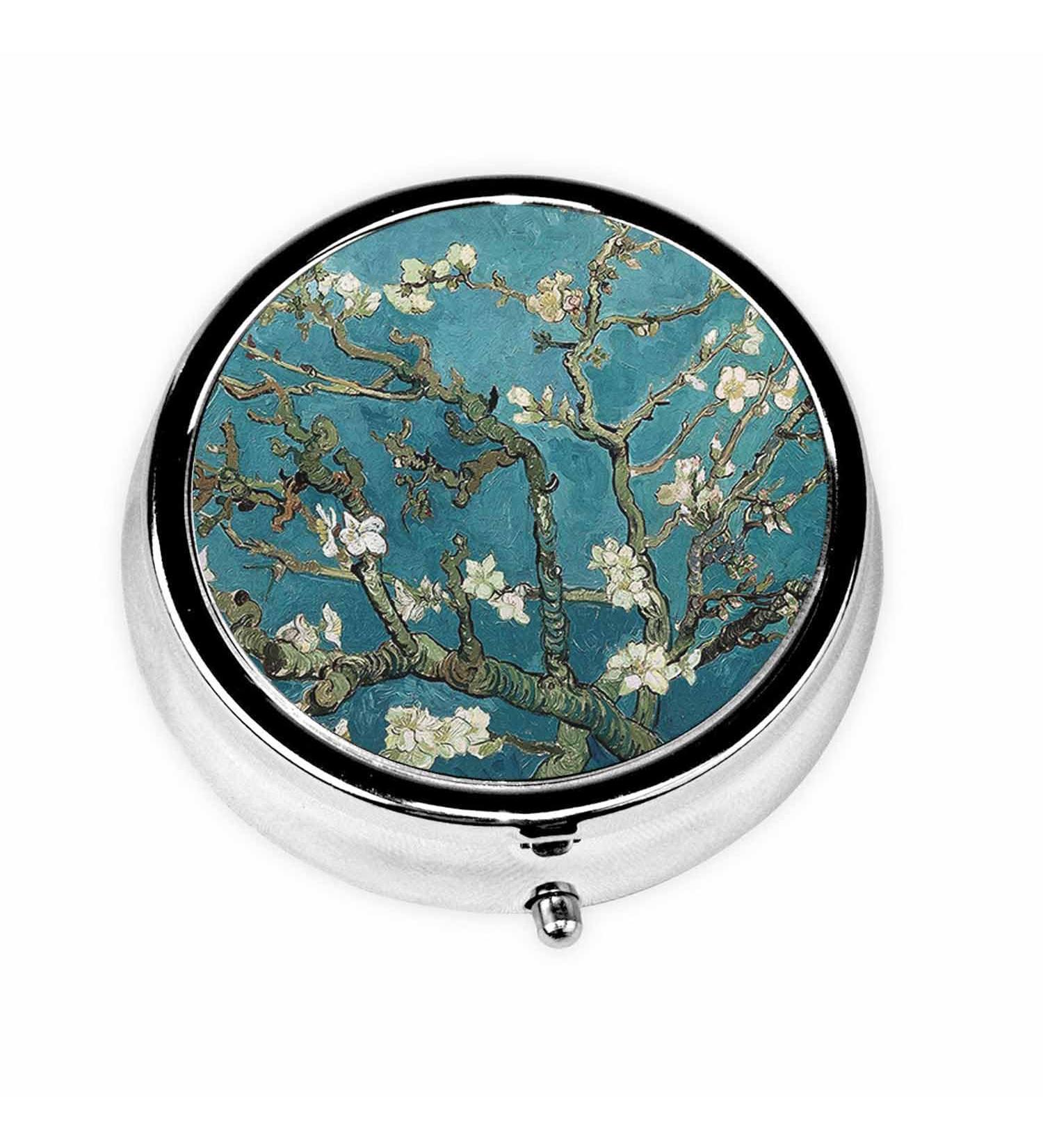 IBILIU Van Gogh Almond Blossoms Pill Case - Portable 3-Compartment Metal Organizer for Vitamins & Medicine - 2x2 Inch - Buy Online on GoSupps.com