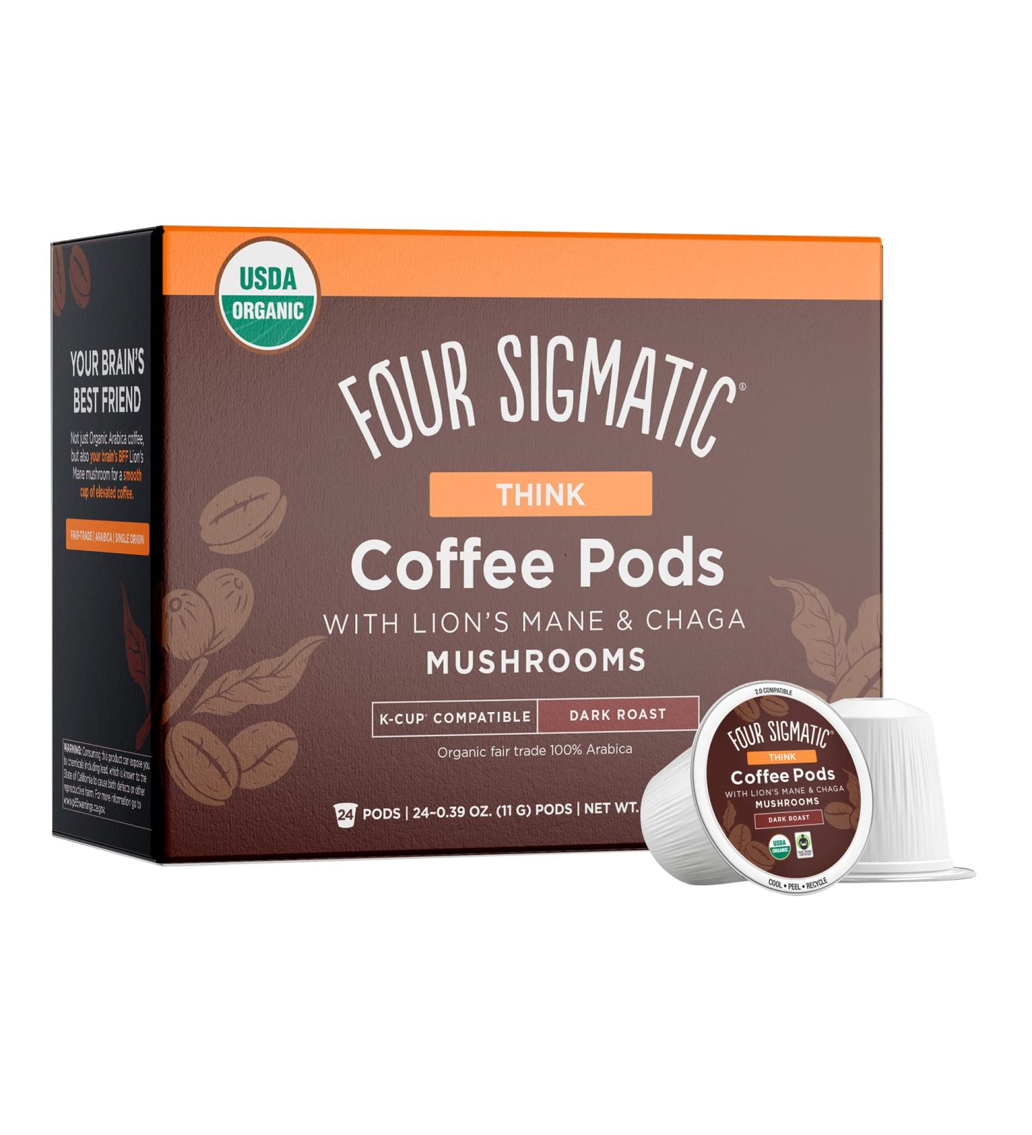 Four Sigmatic Mushroom Coffee K-Cups | Dark Roast with Lions Mane & Chaga | Focus & Immune Support | Vegan & Keto | 24 Count Pods - Buy Online on GoSupps.com