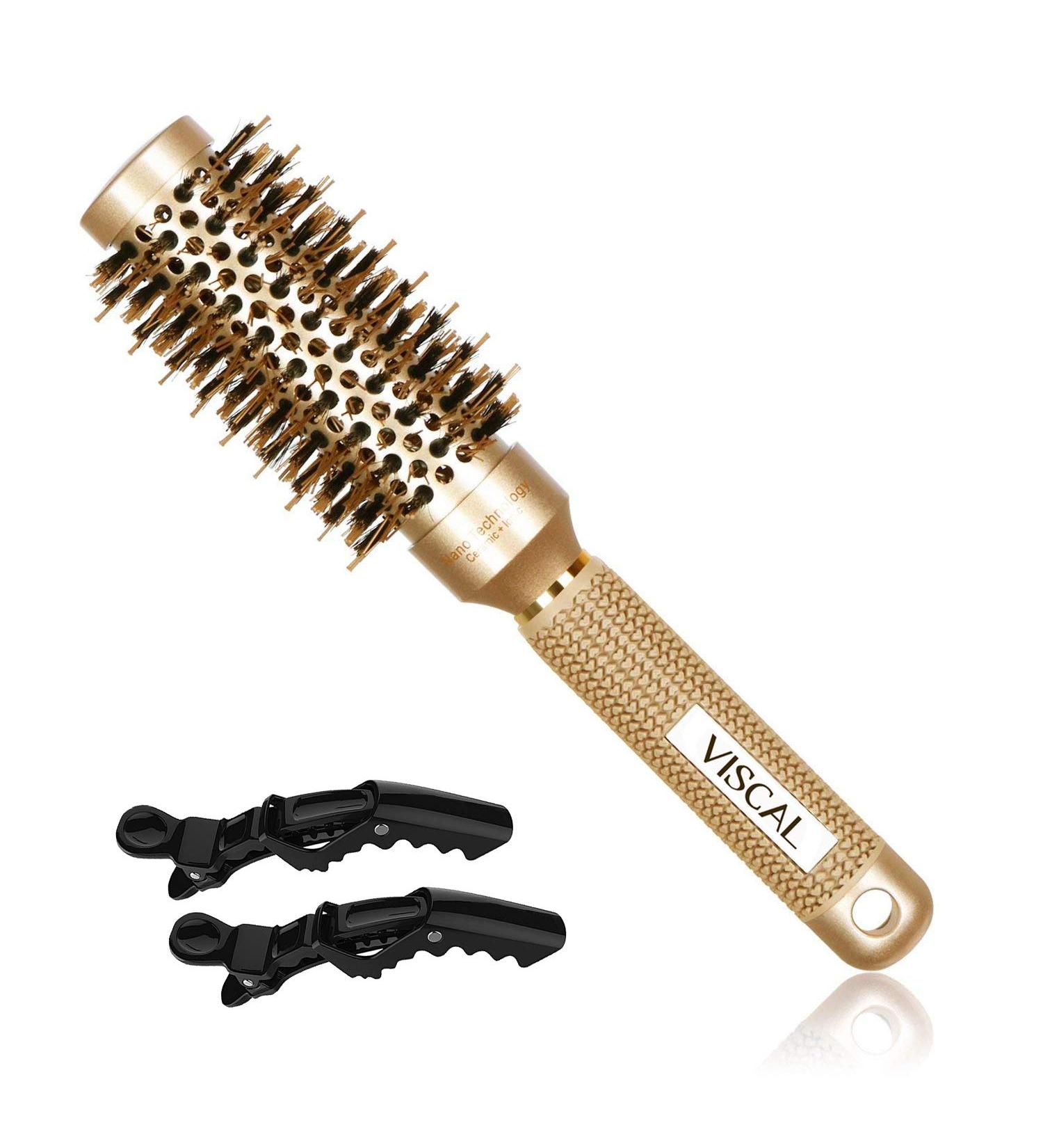 VISCAL Nano Thermal Ceramic Round Hair Brush 2.4 inch - Large Boar Bristle Brush for Hair Styling, Curling, and Volume - Gold Brown - Buy Online on GoSupps.com