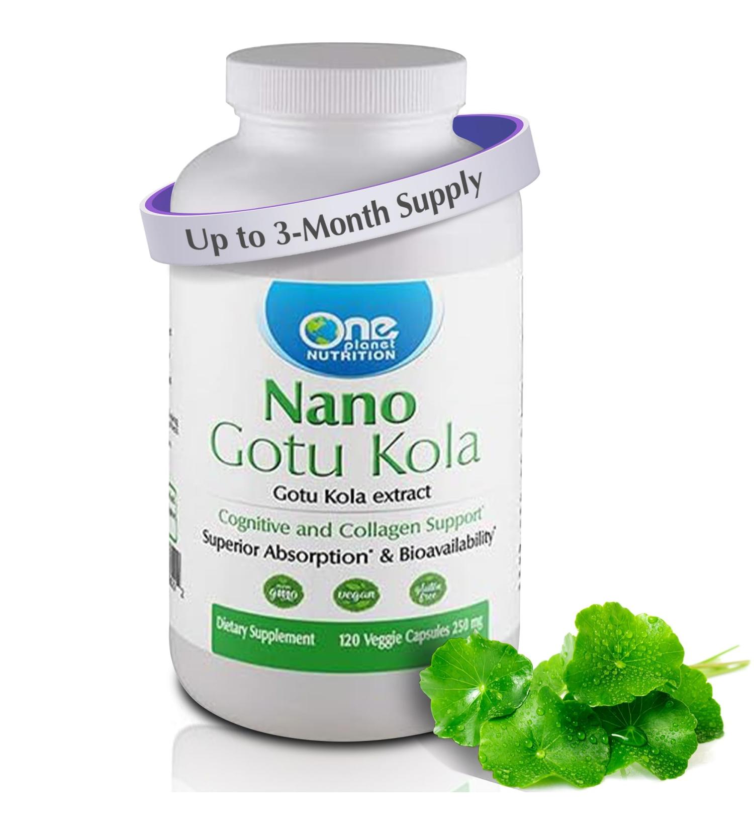 One Planet Nutrition Nano Gotu Kola 250 mg Veggie Capsules (120 Servings) - Nano-Particle Size Gotu Kola Extract - Enhances Brain Function & Collagen Synthesis - Non-GMO Vegan Gluten-Free - Buy Online on GoSupps.com