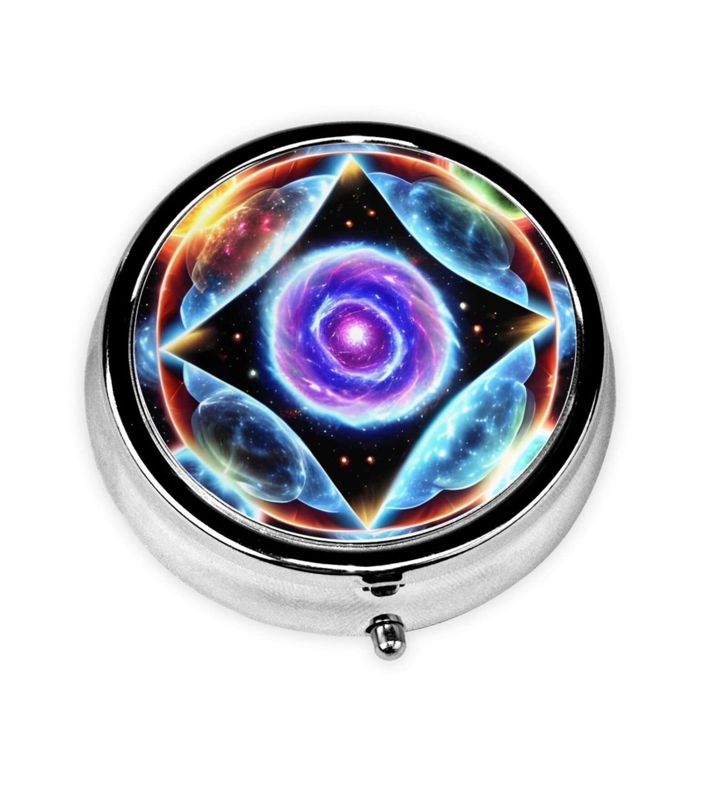 Cosmic Stars Round Pill Box Organizer - 3 Compartment Portable Travel Pill Box for Easy Medication Management - Buy Online on GoSupps.com