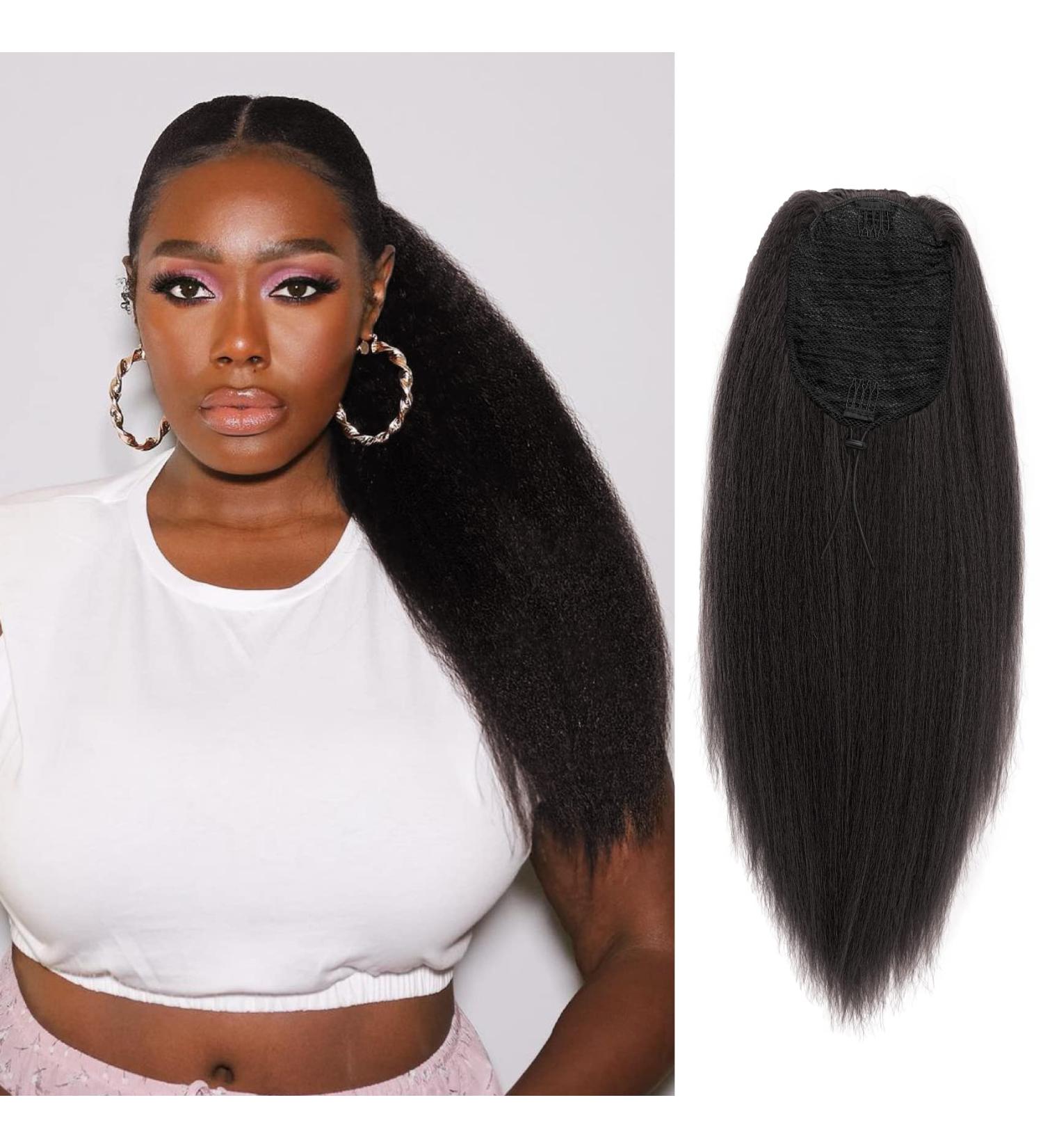 Allyreetress Natural Black Yaki Drawstring Ponytail Extension for Black Women Kinky Staight Up Down Ponytails Synthetic Hair Extensions 20 Inches Clip in (2#) 20 inches #2 - Buy Online on GoSupps.com