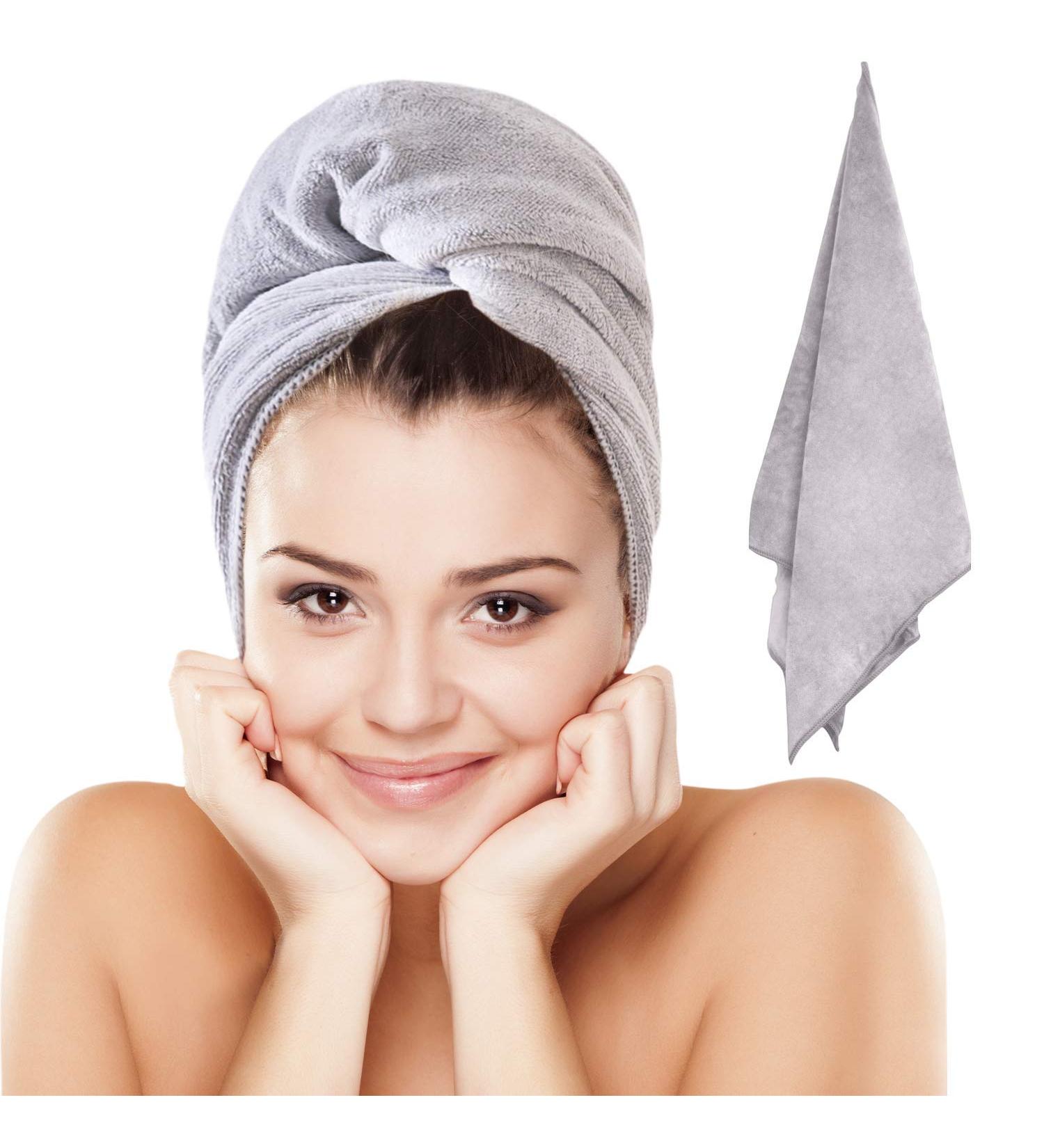Luxe Beauty Essentials Microfiber Hair Towel - Absorbent Plush Towel for Women with Curly, Long, Thick Hair - 20x40 Grey - Buy Online on GoSupps.com
