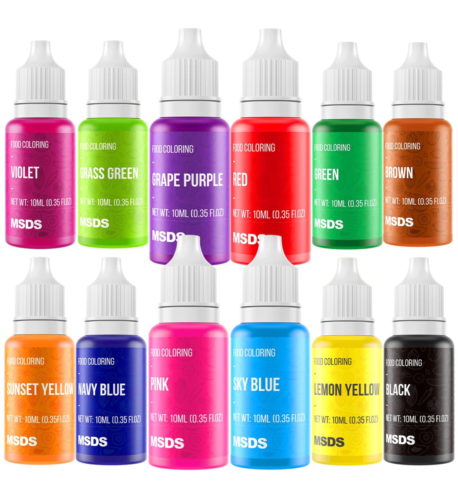 12 Vibrant Color Food Coloring Set - Edible Neon Icing Dye for Baking & Decorating - 0.35 Fl. oz Bottles - Buy Online on GoSupps.com