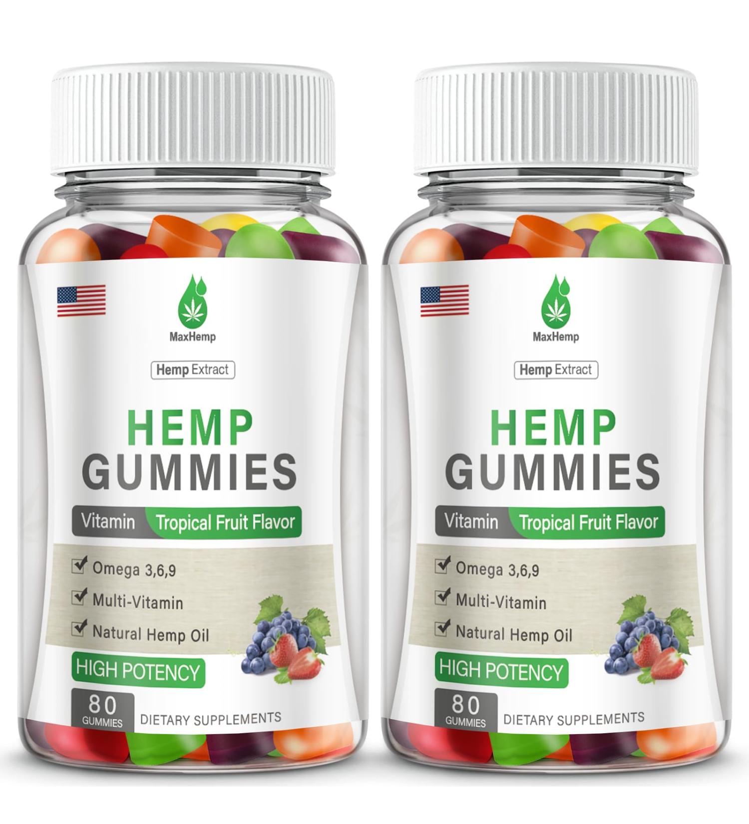 Hemp Gummies for Pain, Sleep, Anxiety - 2 Packs Hemp Gummy 100% Natural Organic Extra Strength High Potency with Pure H mp Oil Extract Vegan Bear Candy Fruit - Buy Online on GoSupps.com