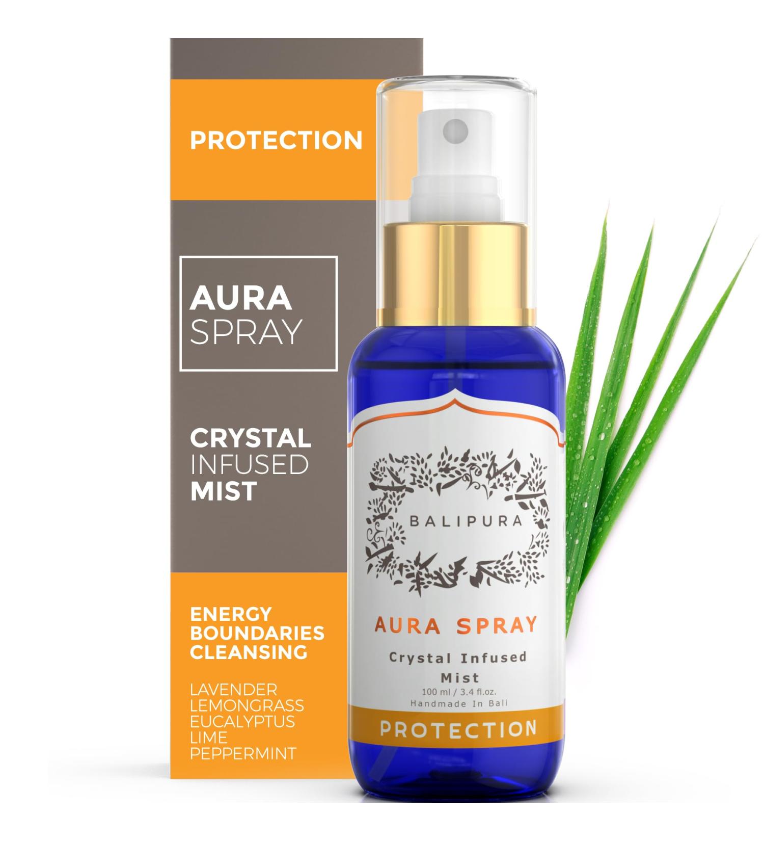 BALIPURA - Aura & Chakra Spray Gift for Women - Protection Spray Crystal Infused Mist with Black Tourmaline Smoky Quartz and Citrine - Organic Essential Oil - Cleansing & Healing Energy - 3.4 fl.oz Lavender Lemongrass & Eucalyptus 100 ml (Pack of 1) - Buy Online on GoSupps.com