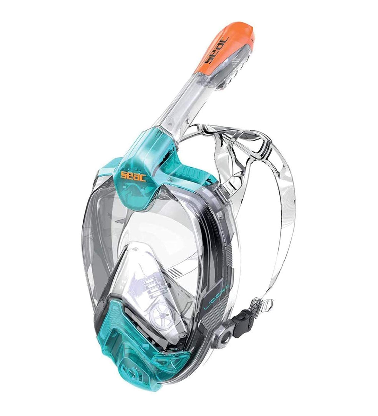 SEAC Libera Full Face Snorkeling Mask - Aquamarine/Orange (L-XL) - Buy Online on GoSupps.com