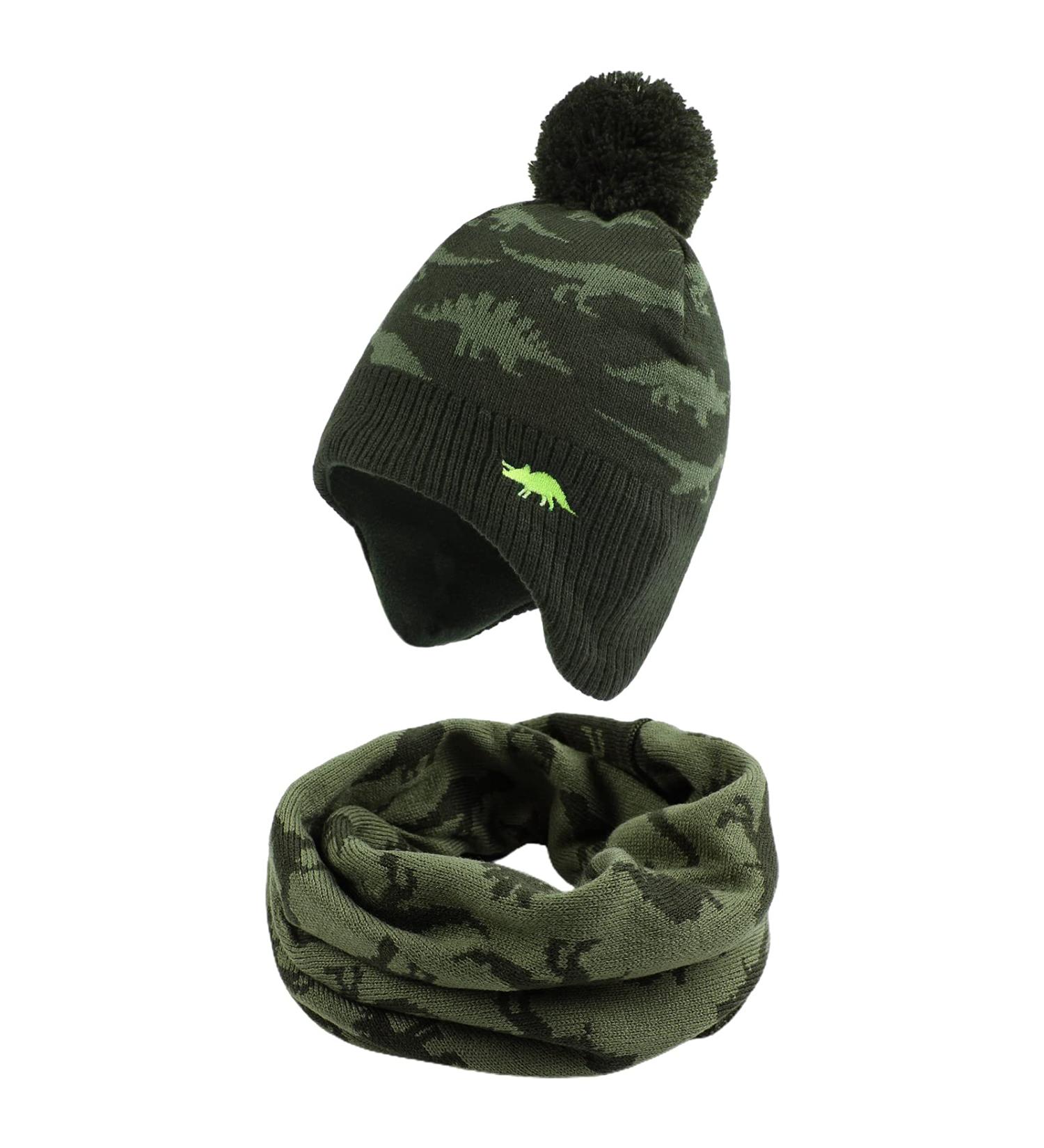 XIAOHAWANG Knitted Baby Hat with Fleece Lining and Pompom - Army Green | 9-24 Months - Buy Online on GoSupps.com