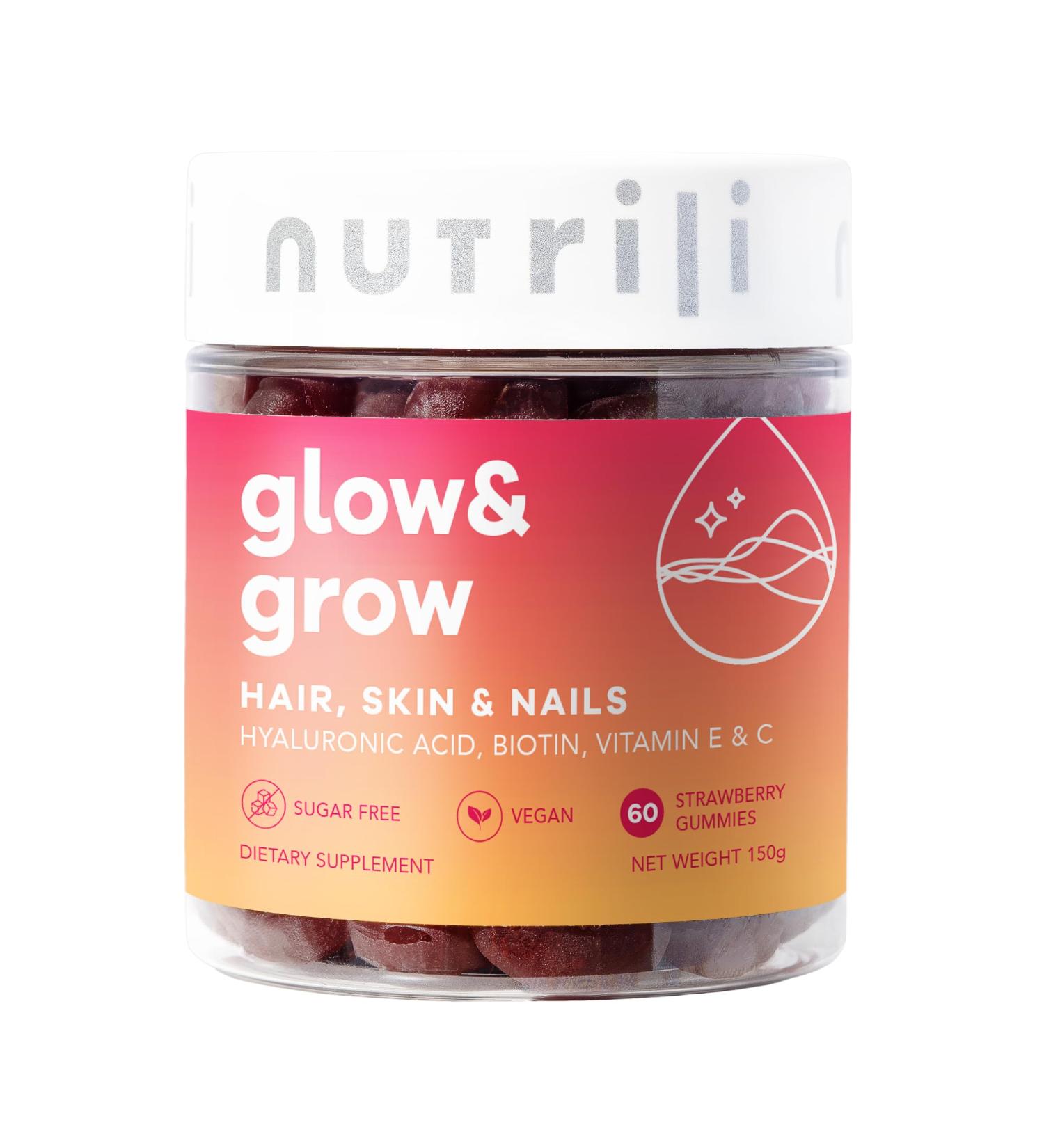 Nutrili Glow & Grow Gummies (1 month) | Hair Skin & Nails | Hyaluronic Acid Biotin Vitamin E & C - Buy Online on GoSupps.com