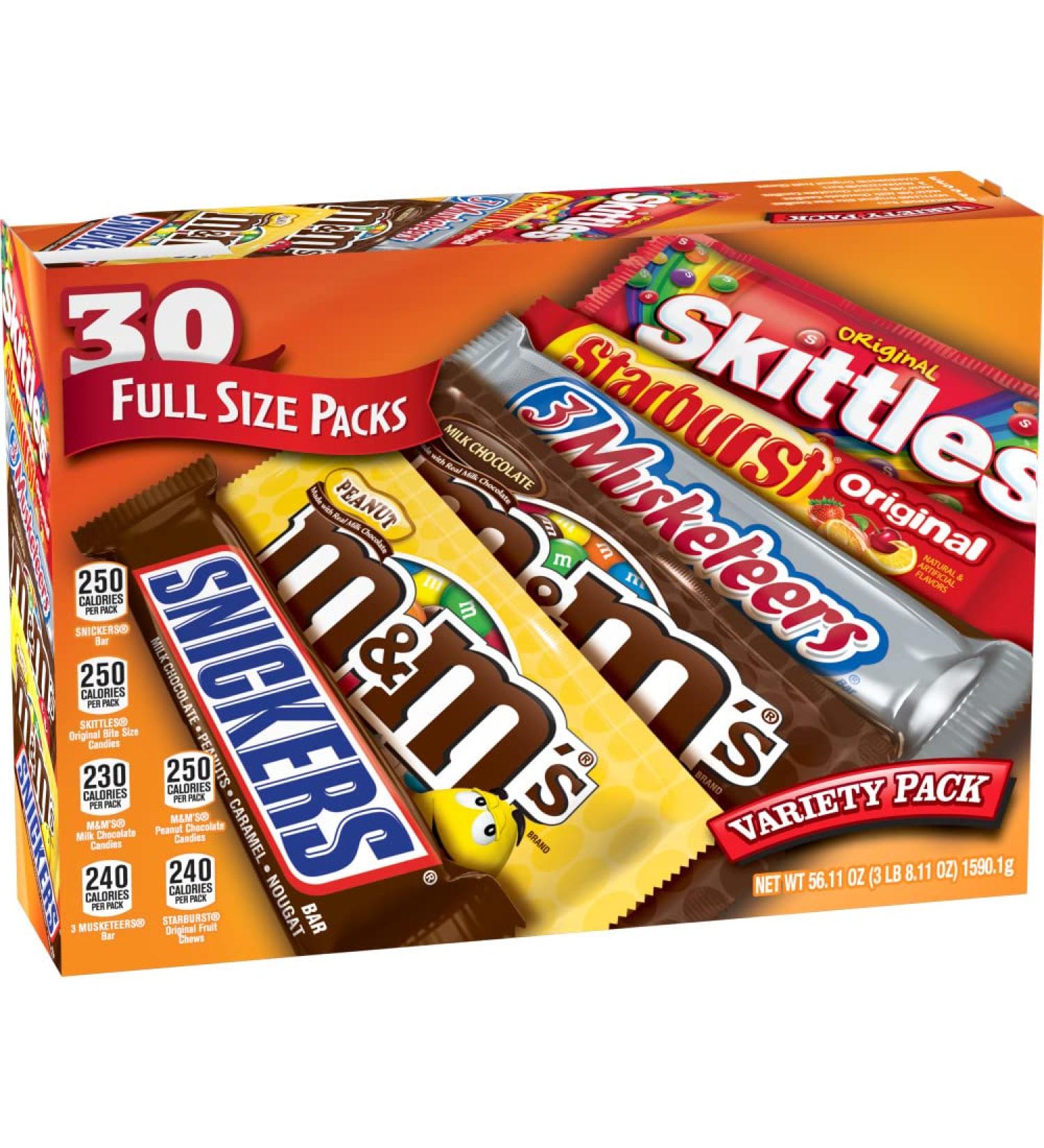 M&M'S, SNICKERS, 3 MUSKETEERS, SKITTLES & STARBURST Variety Mix 30-Count Box | Chocolate & Fruity Candy Assortment 56.11-Ounce - Buy Online on GoSupps.com