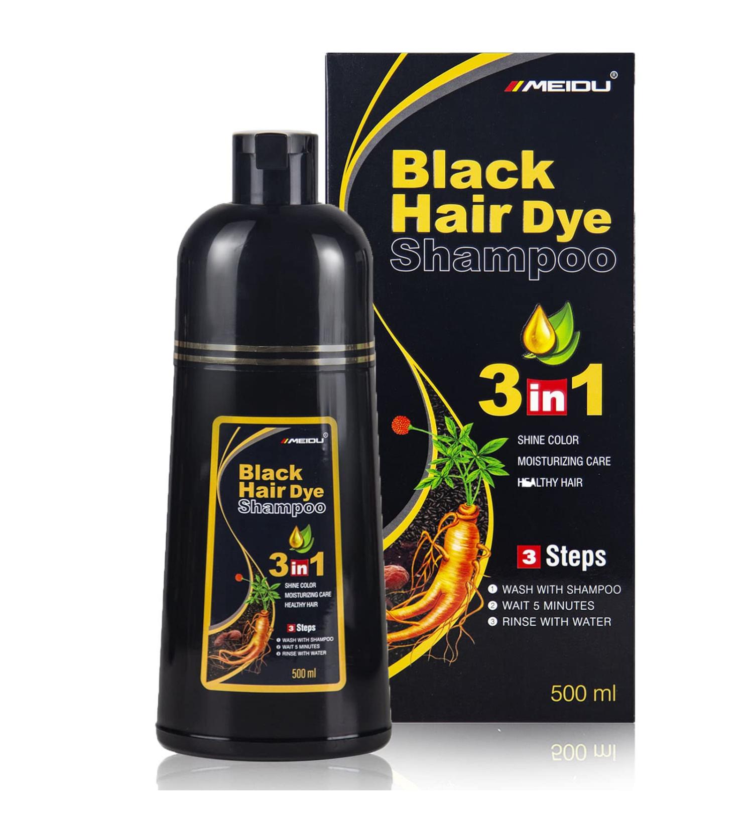 MEIDU Black Hair Dye Shampoo for Gray Hair - 3 in 1 Hair Color Shampoo 500ML - Buy Online on GoSupps.com