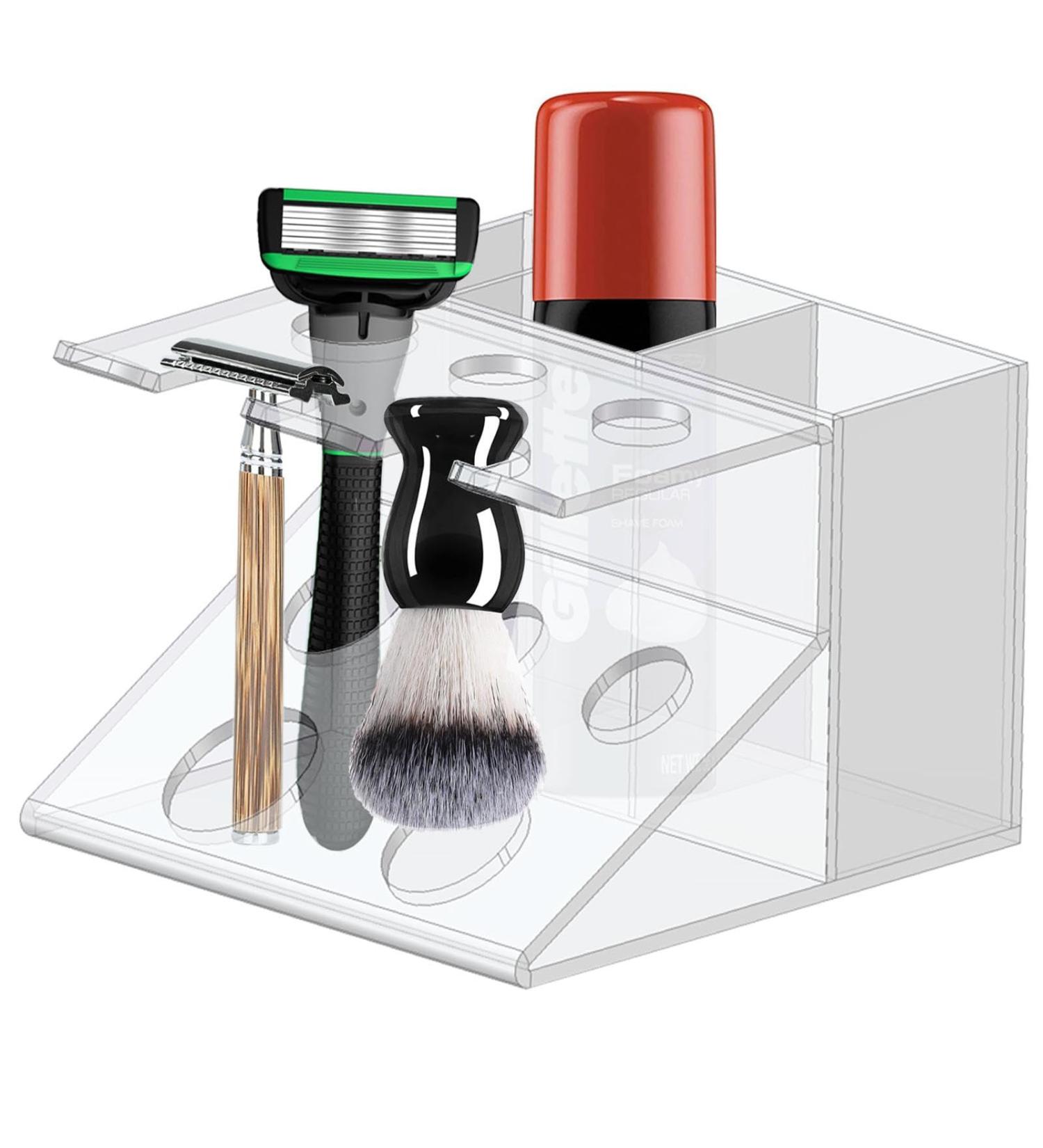 Clear Acrylic Razor Holder & Brush Stand | Multifunctional Cosmetic Organizer for Razors Toothbrushes and Shaving Cream - Buy Online on GoSupps.com