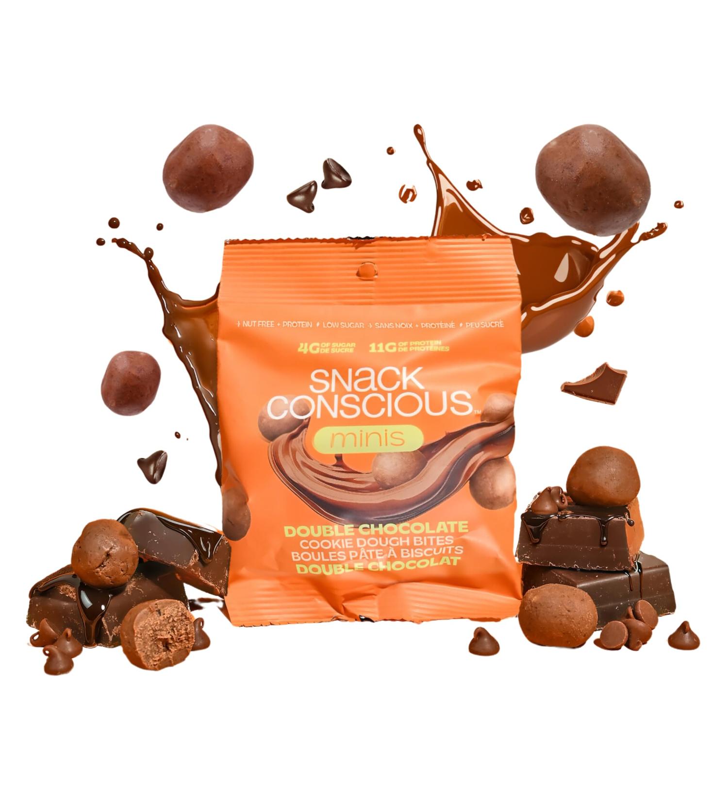 SNACK CONSCIOUS Mini Protein Cookie Dough Bites 12 x 50g Double Chocolate Nut Free Plant Based Gluten Free Vegan Non-GMO Made in Canada (12 x 50g Double Chocolate) Double Chocolate 12 x 50g - Buy Online on GoSupps.com