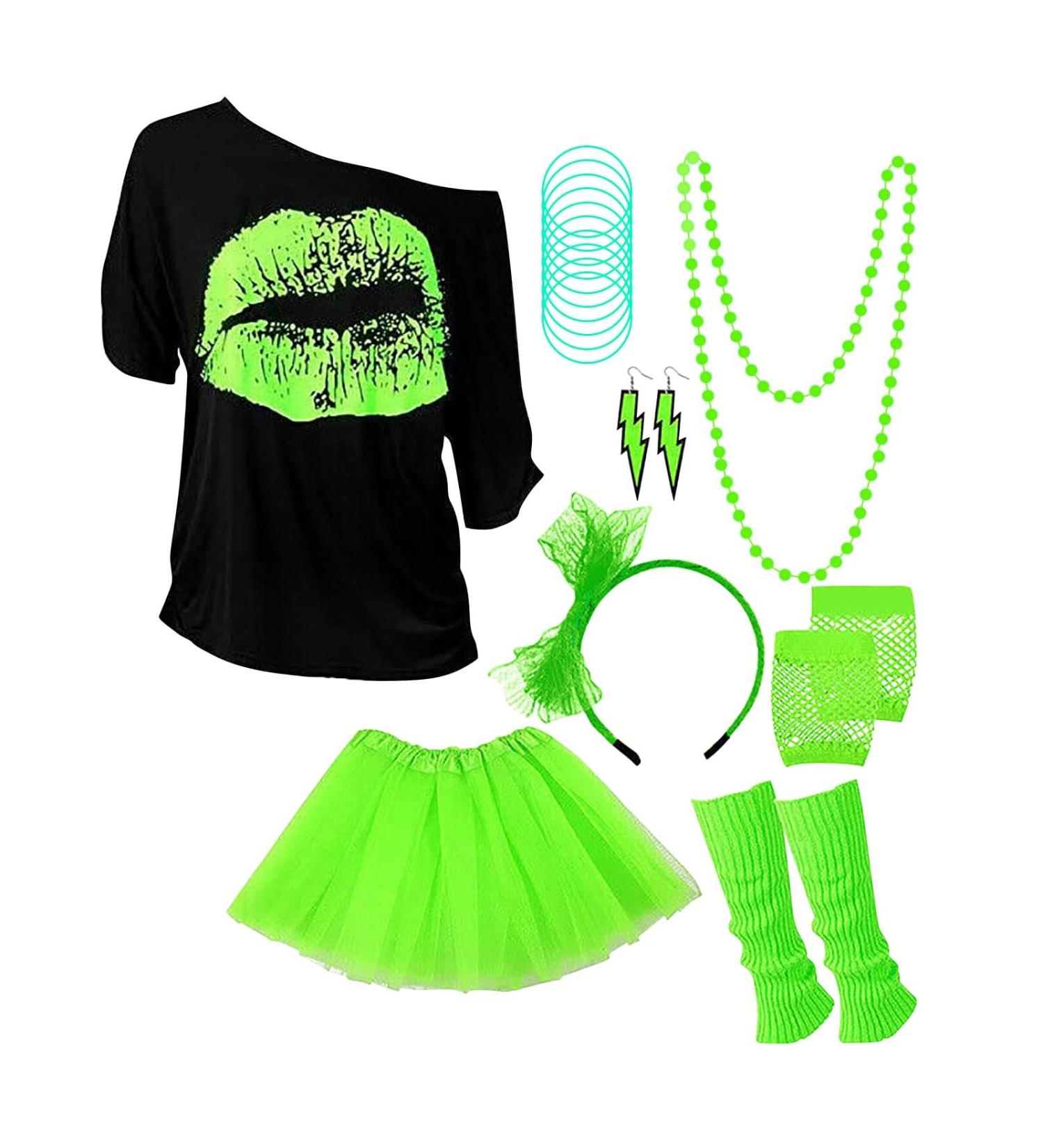 80s Women s Costume: Neon Party Outfit with T-Shirt Accessories & Leg Warmers | Sizes 7-3XL - Buy Online on GoSupps.com