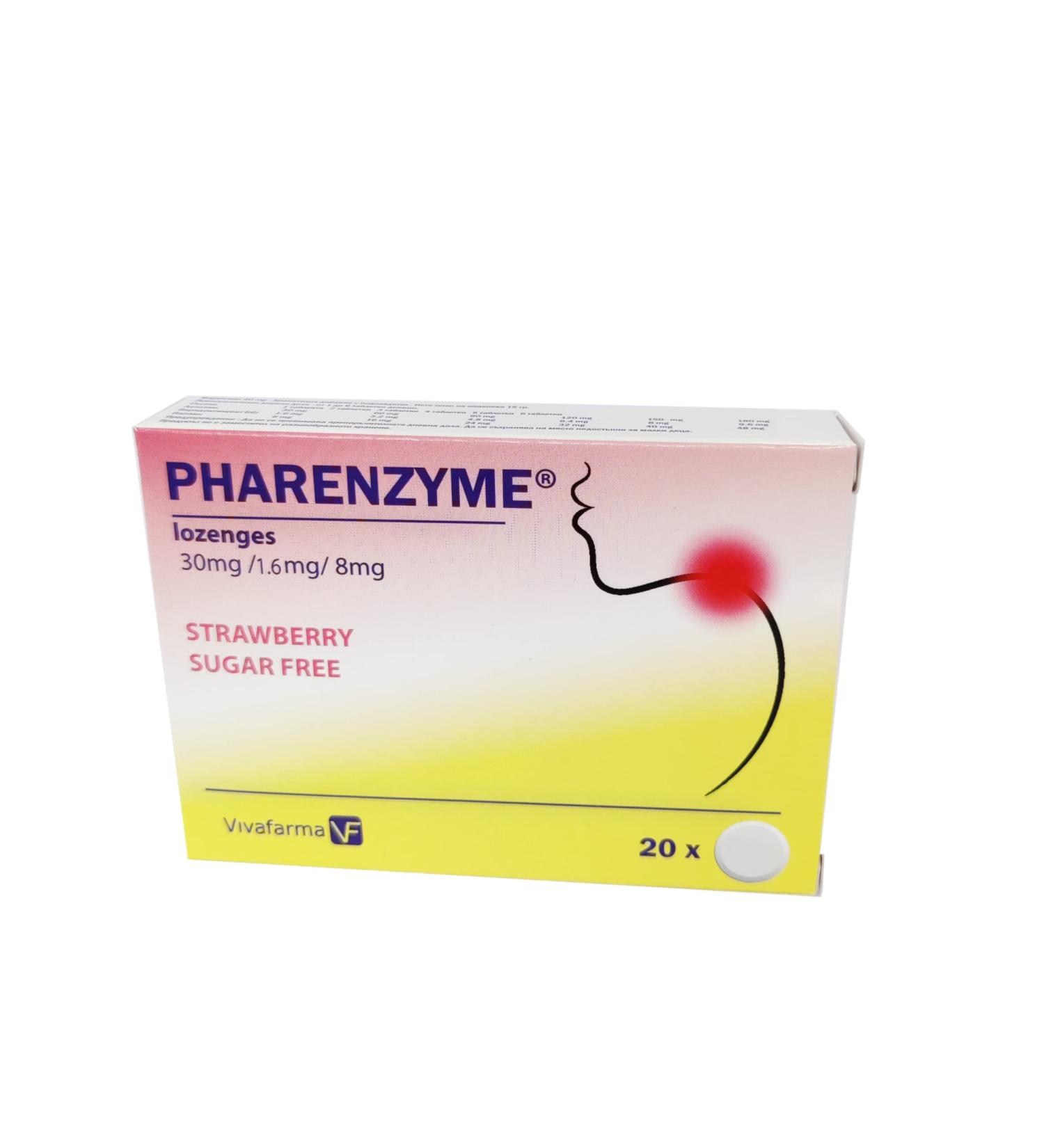 PHARENZYME Strawberry Lozenges - 20 Count | Sore Throat Relief | Enzyme-Active Formula - International Shipping Available - Buy Online on GoSupps.com