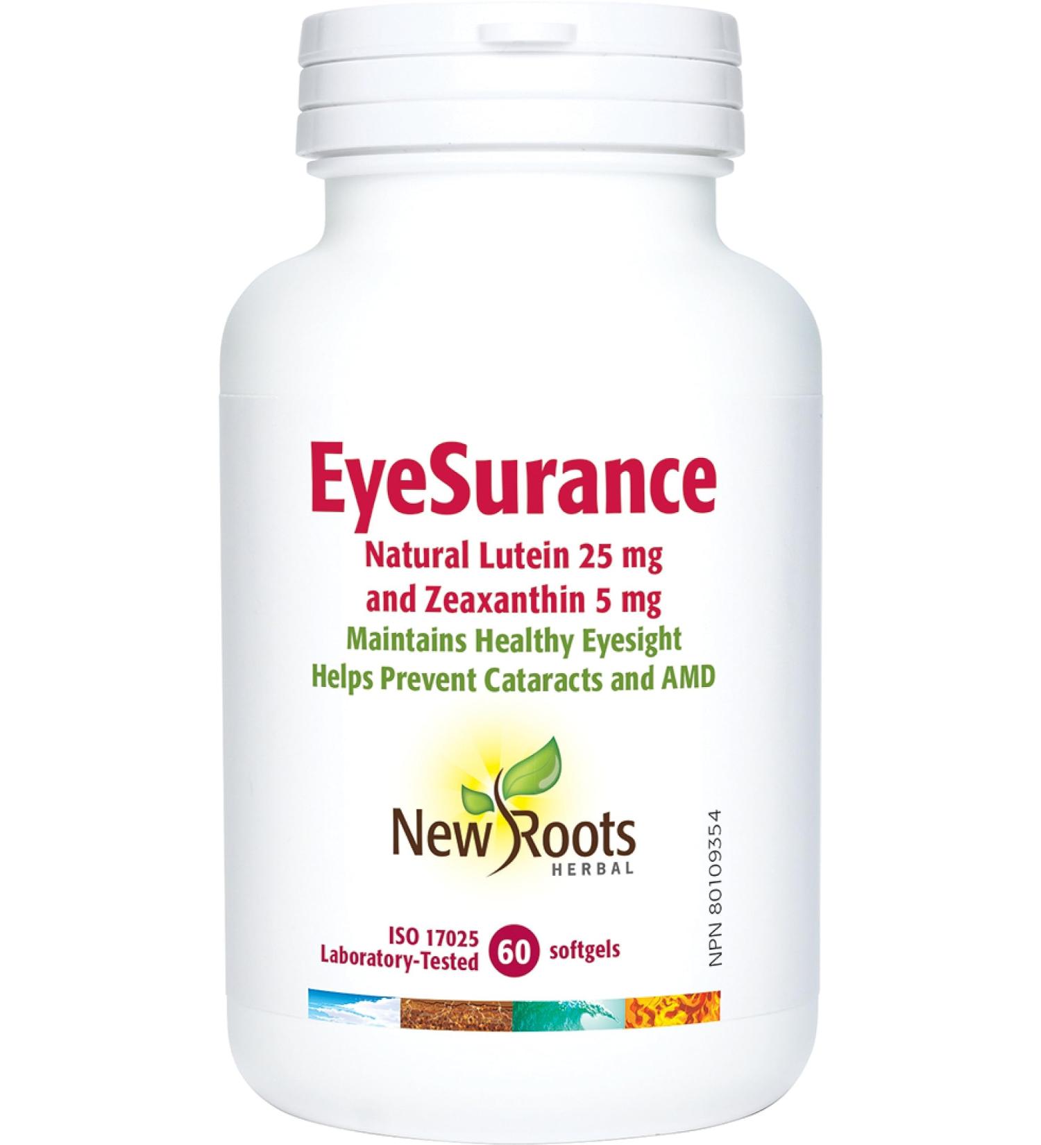 New Roots Herbal - EyeSurance 60 Softgels - Helps to Maintain Eyesight and Support Eye health in Conditions Such as Cataracts and Age-Related Macular Degeneration 60 count (Pack of 1) - Buy Online on GoSupps.com