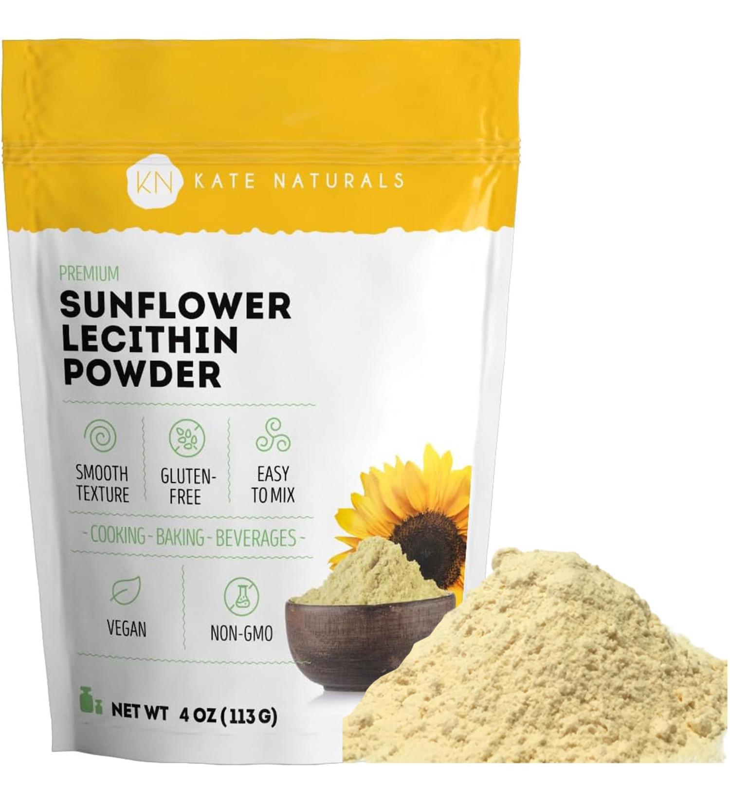 Kate Naturals Sunflower Lecithin Powder for Baking Bread Gummies Cooking. Lecithin Supplement for Clogged Milk Ducts. Substitute for Soy Lecithin Powder (4oz Non-GMO) 4 Ounce (Pack of 1) - Buy Online on GoSupps.com