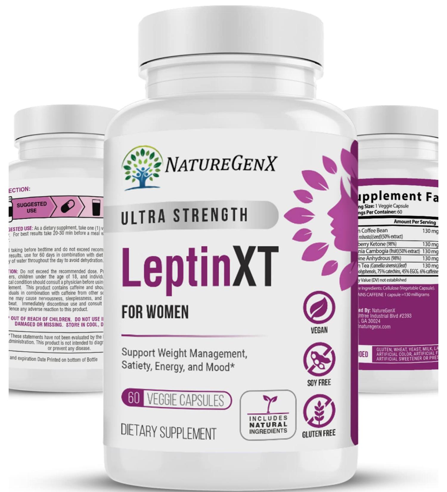 NatureGenX Leptin XT for Women | Extra Strength Weight Loss Support | Appetite Suppressant & Metabolism Booster | Energy & Mood Support | 60 Capsules - Buy Online on GoSupps.com