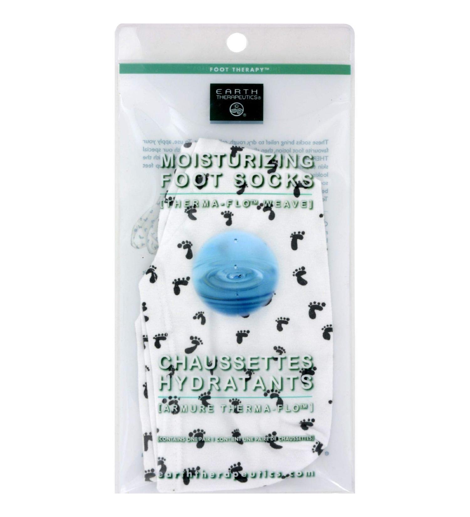 Earth Therapeutics Moisturizing Foot Socks w/Foot Prints-White 1 pair