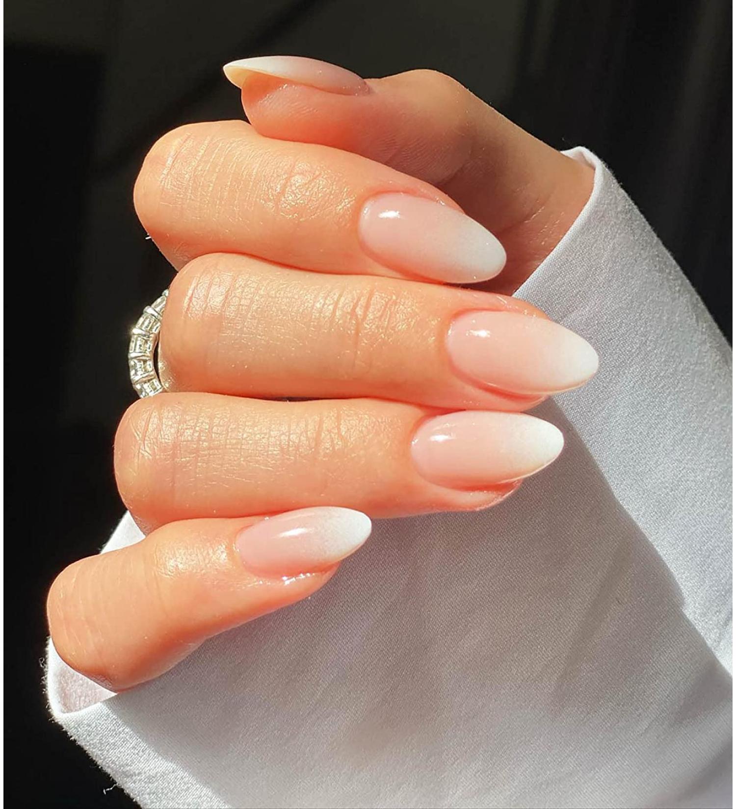Justotry 24-Piece Almond Press-On Nails - Glossy Pink & Nude French Artificial Nails for Women - Short Acrylic Fingernails - Buy Online on GoSupps.com